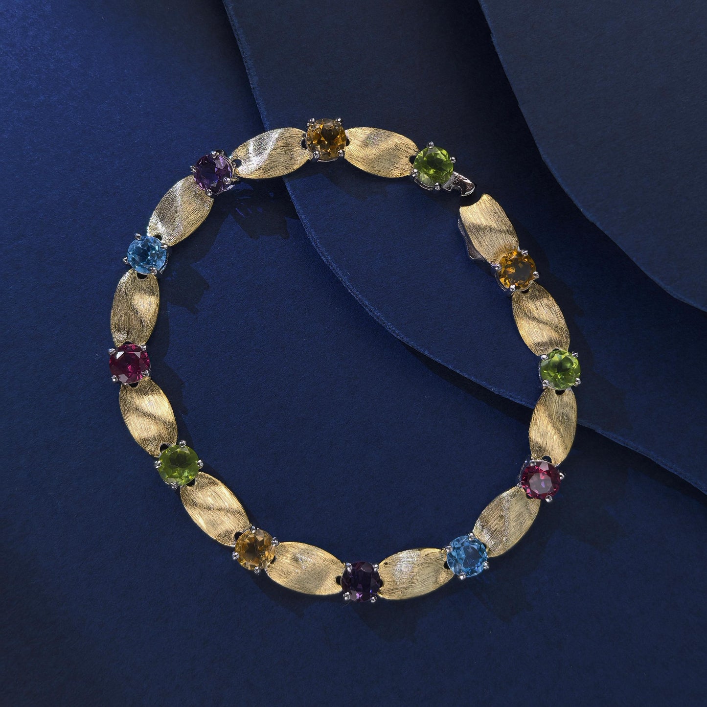 Noble Rhodium and Gold Plated 925 Sterling Silver Multiple Natural Gemstone Bracelet