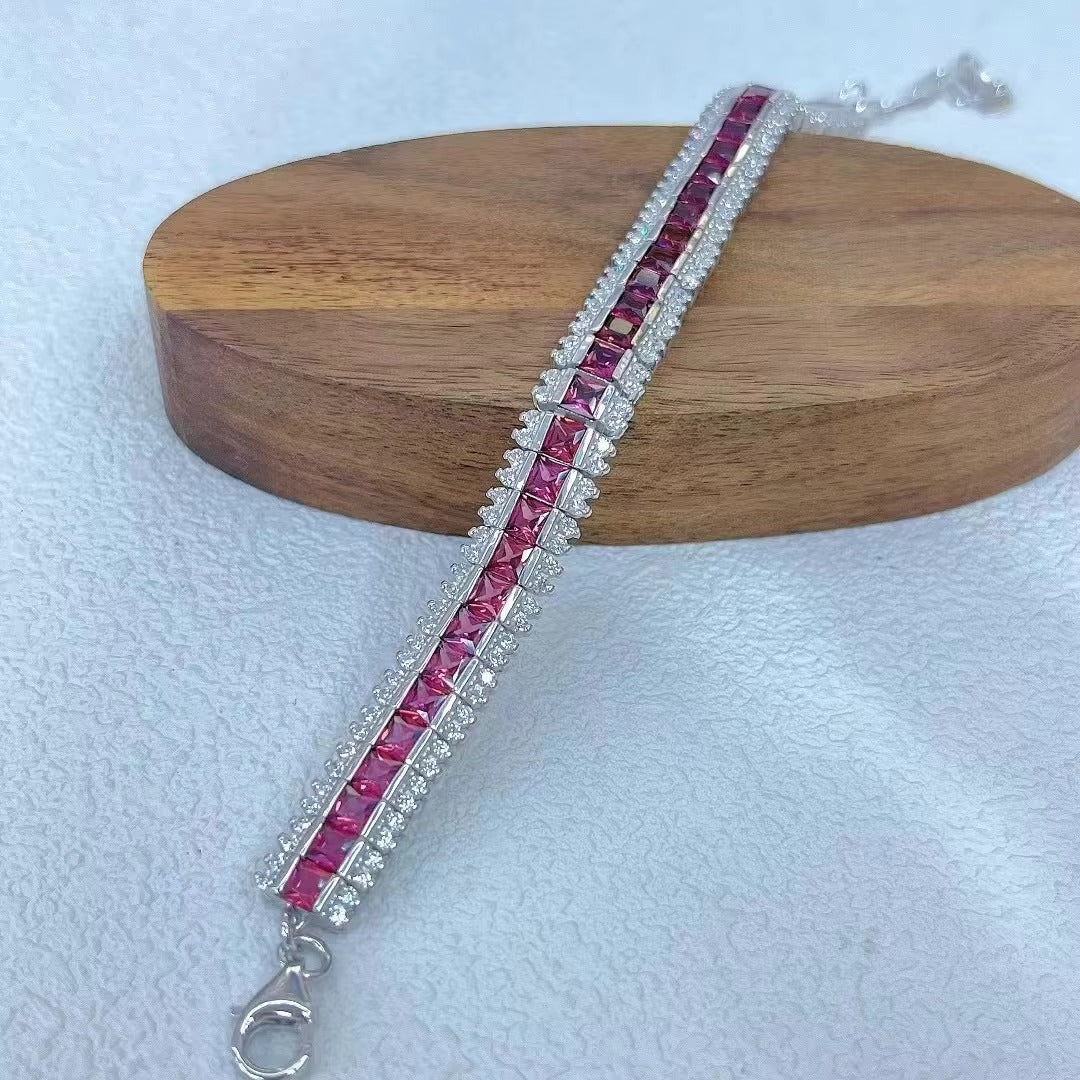 Exquisite Rhodium Plated Silver 925 Jewelry Natural Pyrope Bracelet