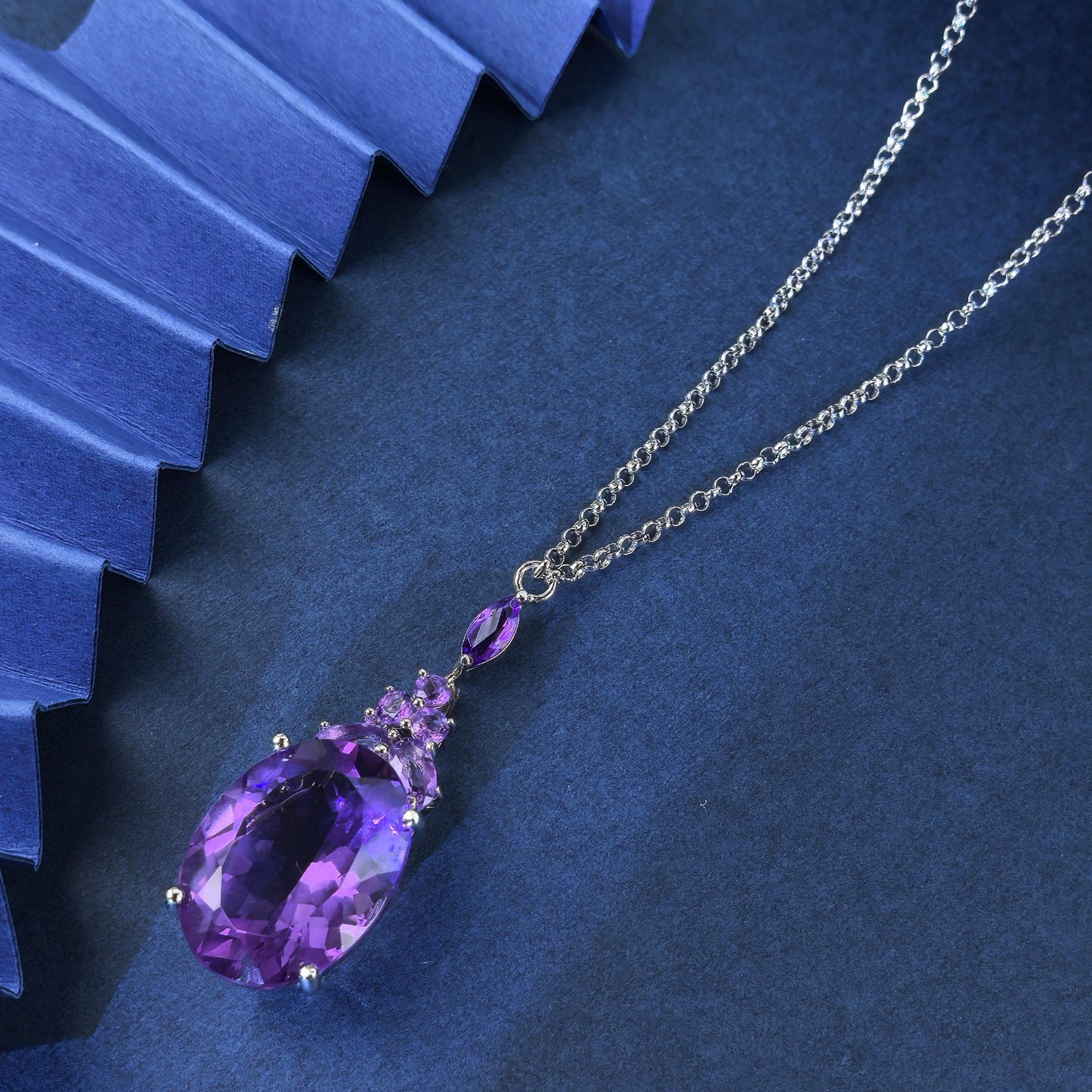 Graceful Rhodium Plated Silver 925 Jewelry Natural Amethyst Necklace