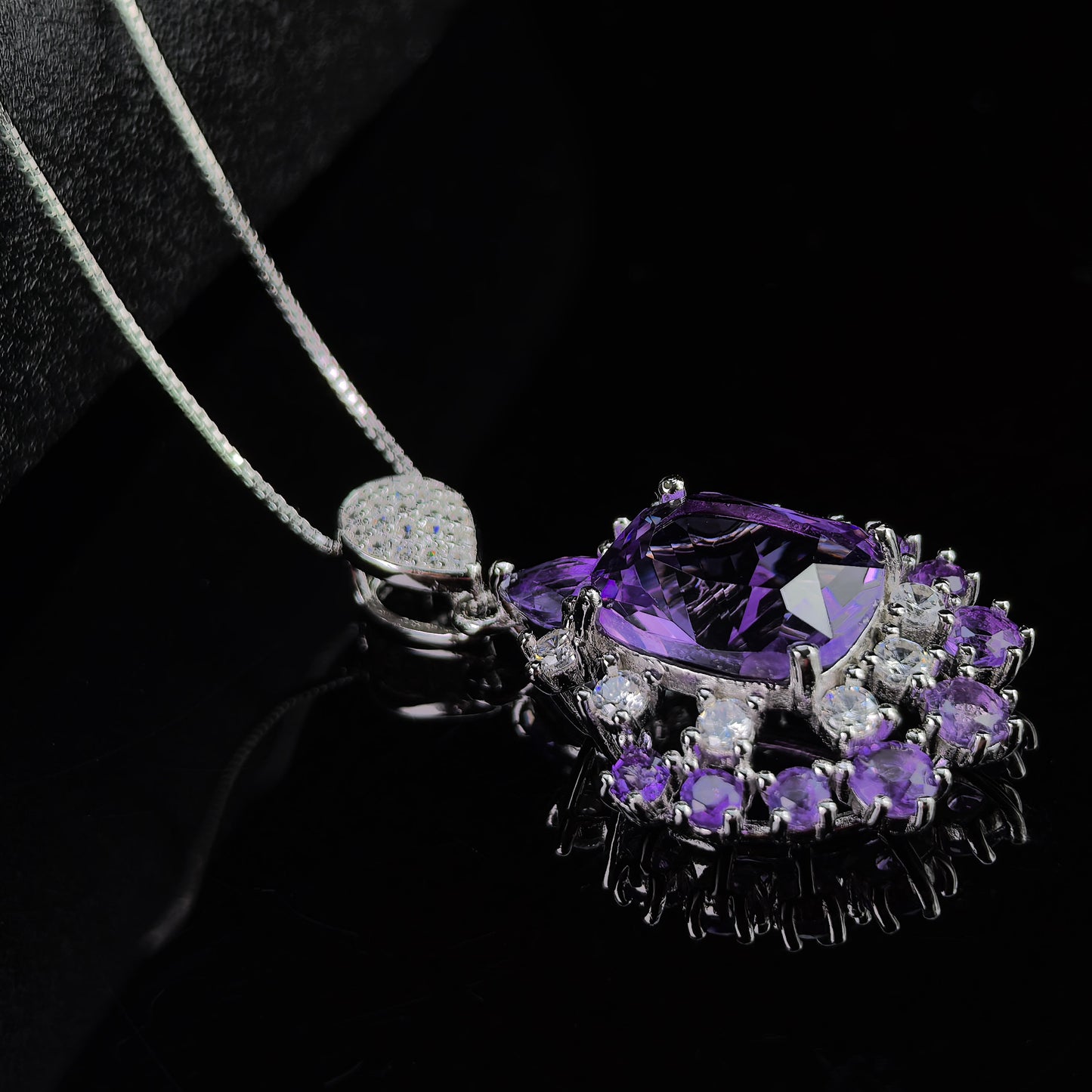 Elegant Rhodium Plated Silver 925 Jewelry Natural Amethyst Pendant
