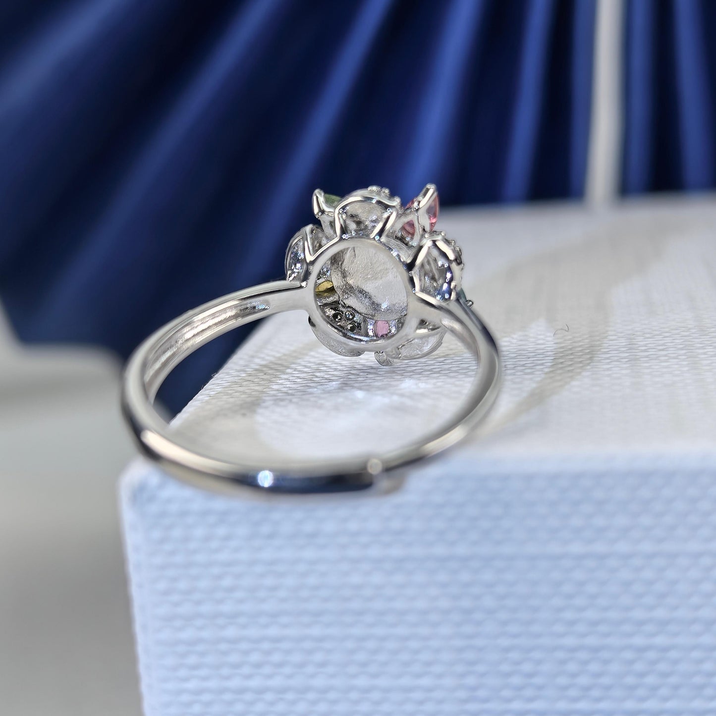 925 Silver Jewelry Ring Delicate Rhodium Plated Trendy Natural Opal Flower Gemstone