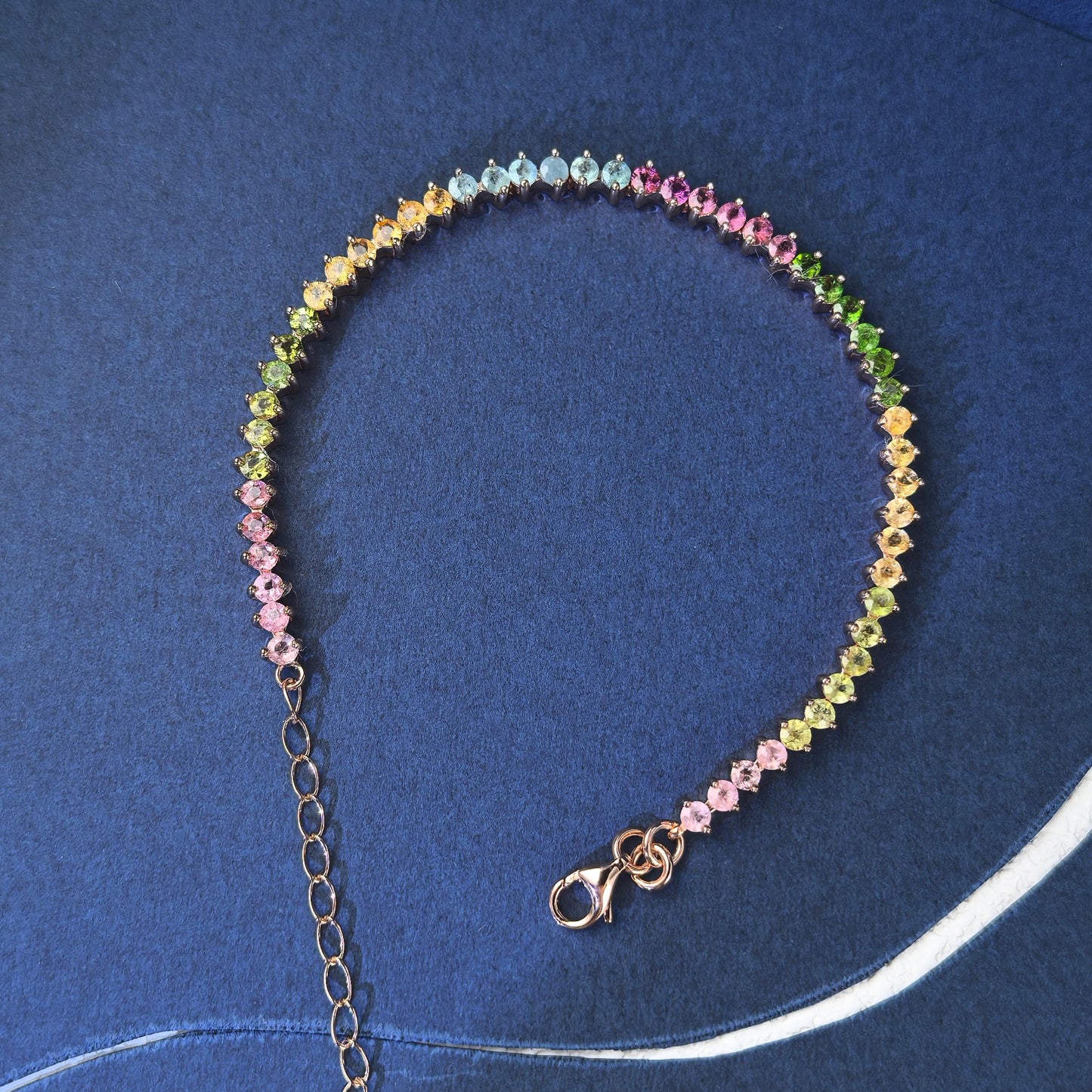 Delicate Rose Gold Plated 925 Silver Jewelry Natural Tourmaline Bracelet