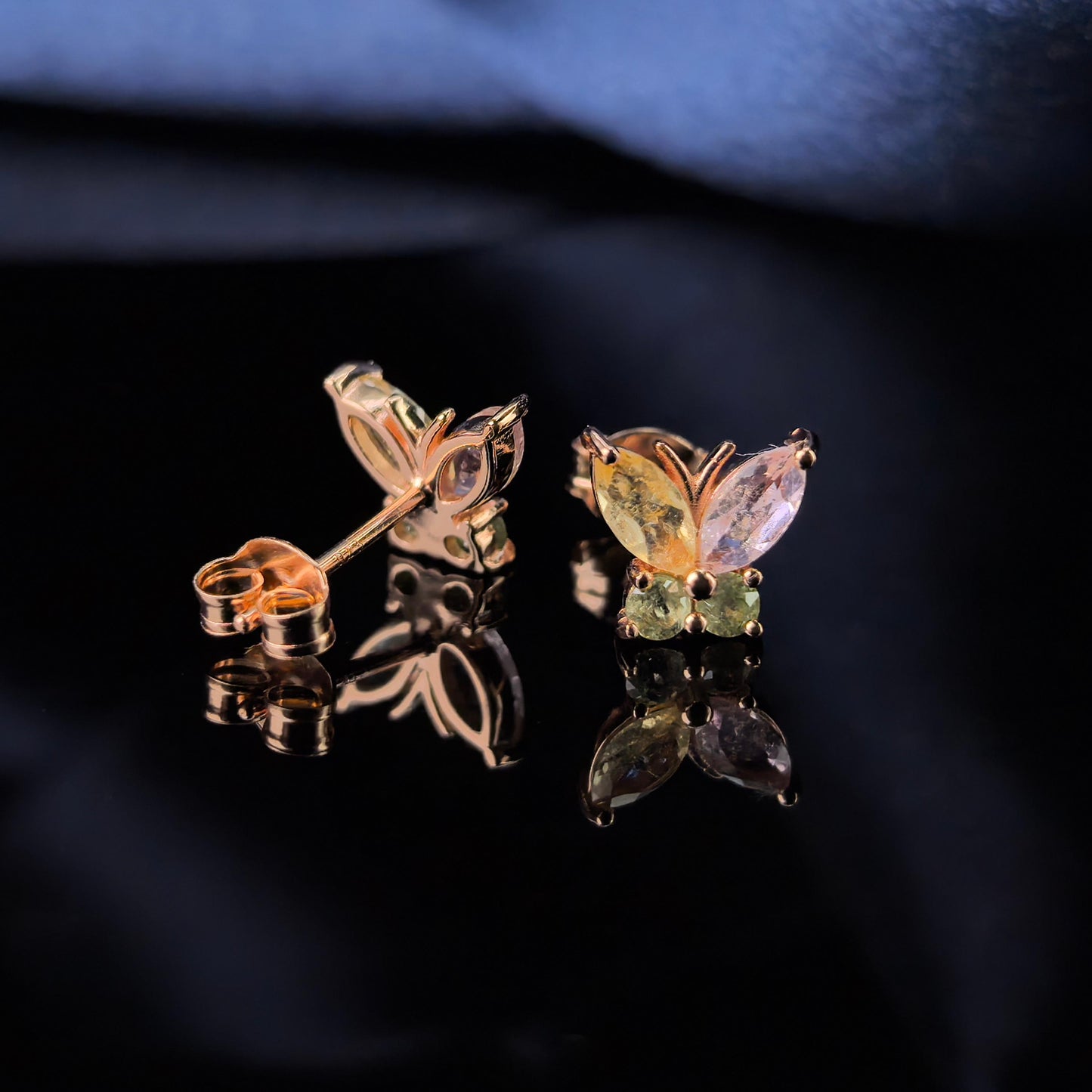 Exquisite Rose Gold Plated 925 Silver Jewelry Natural Tourmaline Butterfly Stud Earrings