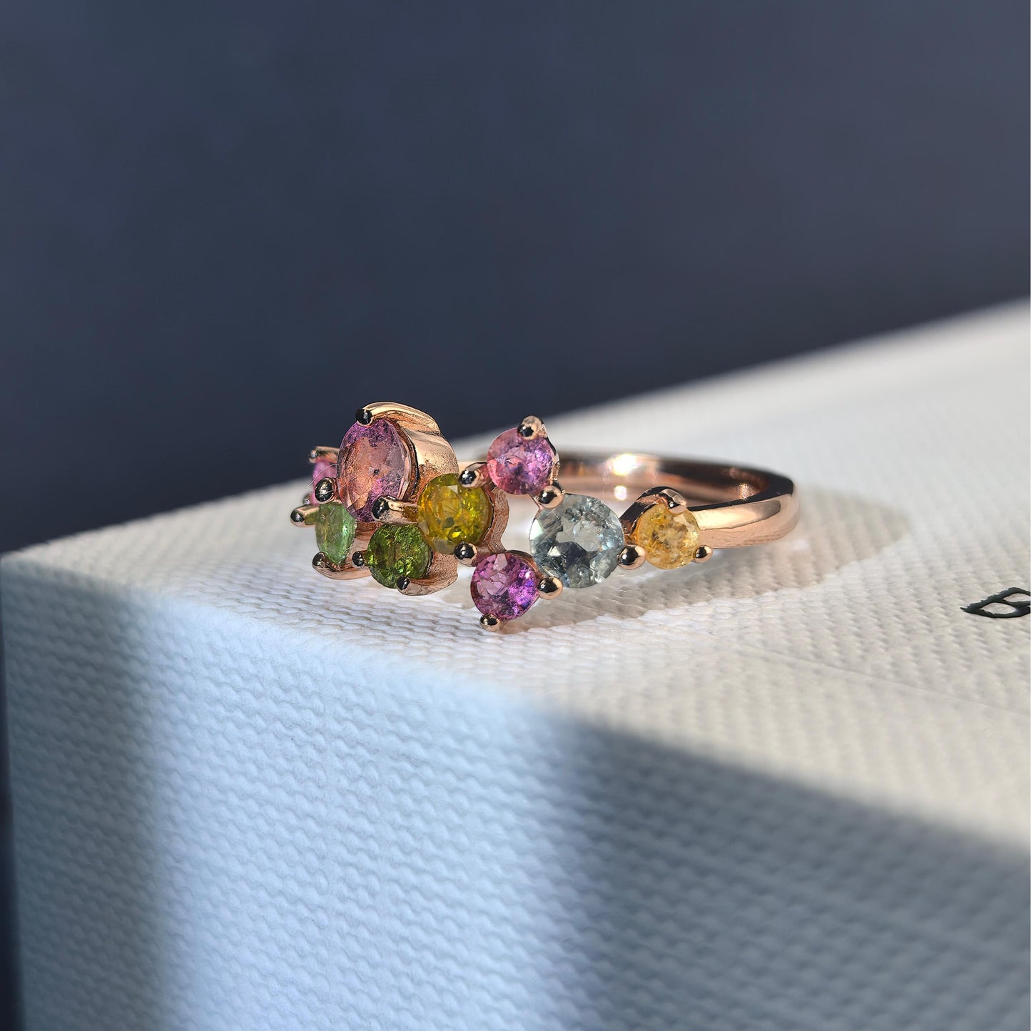 Delicate Rose Gold Plated Silver 925 Jewelry Natural Tourmaline Ring