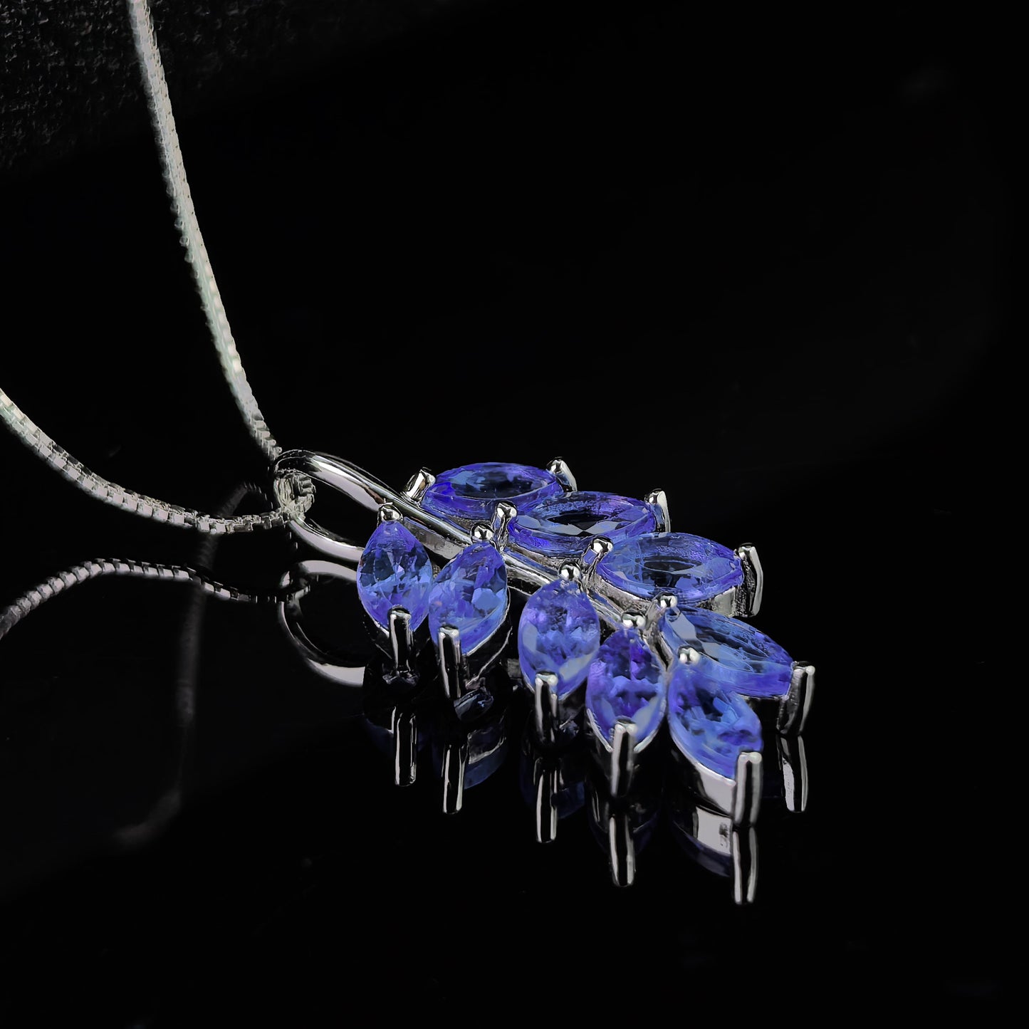 Exquisite Rhodium Plated 925 Silver Grape Pendant with Marquise Cut Natural Tanzanite