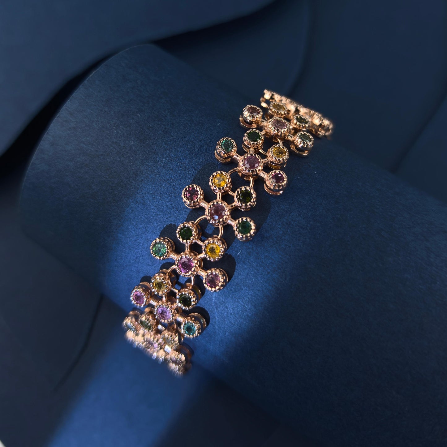 Dazzling Rose Gold Plated Silver 925 Jewelry Natural Tourmaline Bracelet