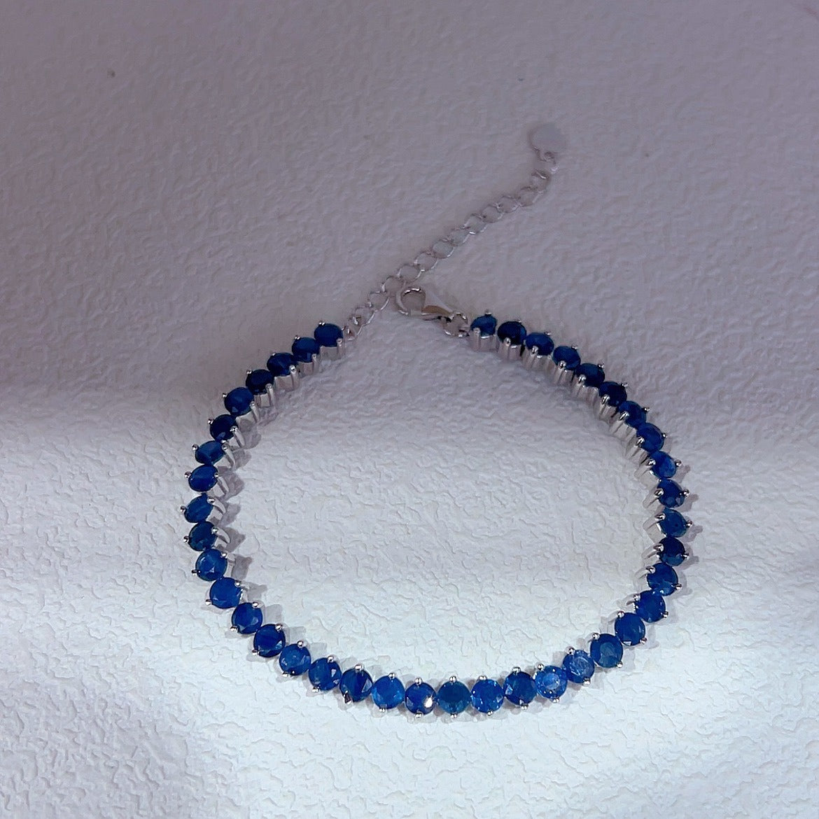 Luxurious Rhodium Plated 925 Sterling Silver Natural Sapphire Bracelet