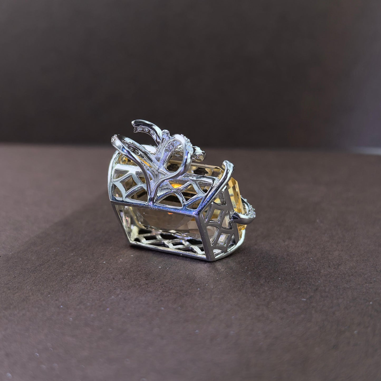 Noble Rhodium Plated 925 Silver Jewelry Natural Citrine Bow Pendant