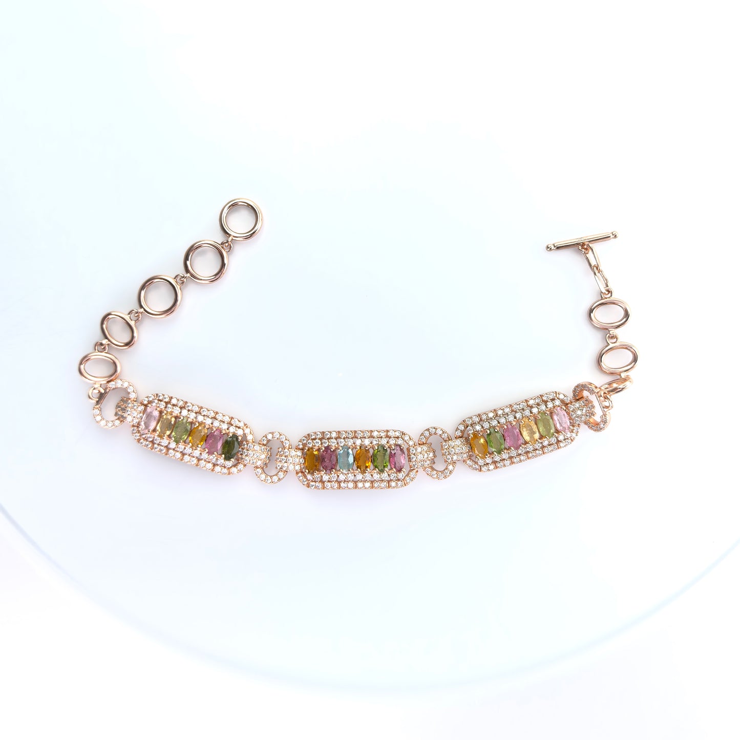 Precious Rose Gold Plated Silver 925 Jewelry Natural Tourmaline Bracelet