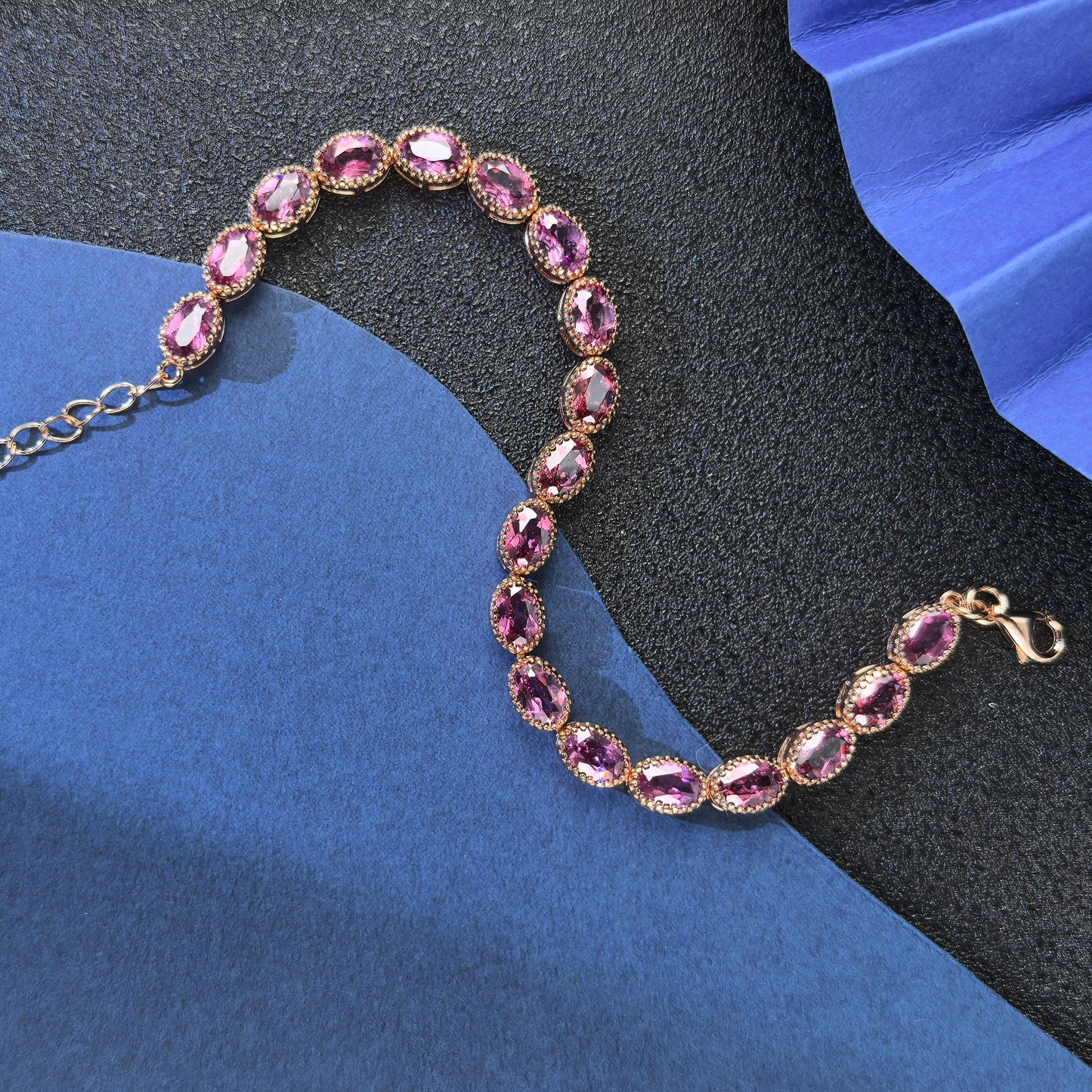 Gorgeous Rose Gold Plated Silver 925 Jewelry Natural Pyrope Bracelet