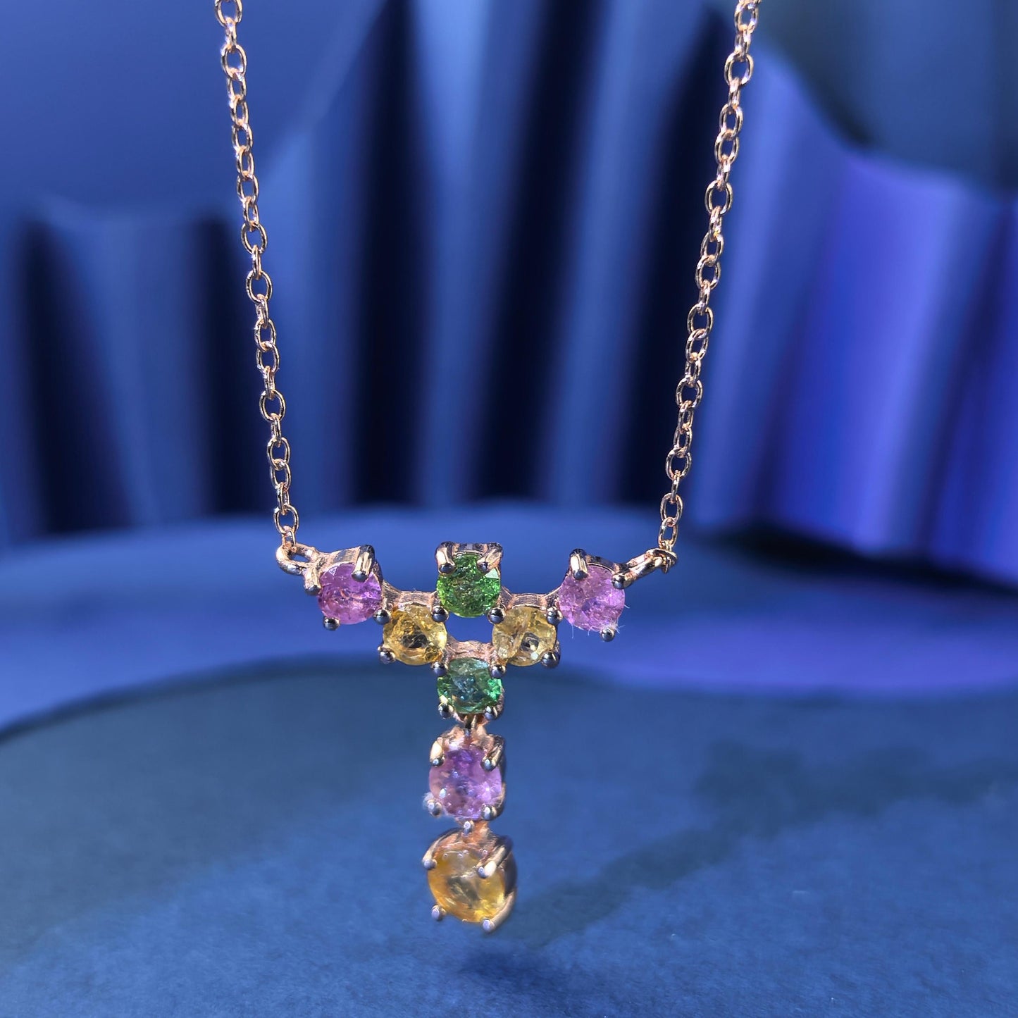 Elegant Rose Gold Plated Silver 925 Jewelry Natural Tourmaline Necklace