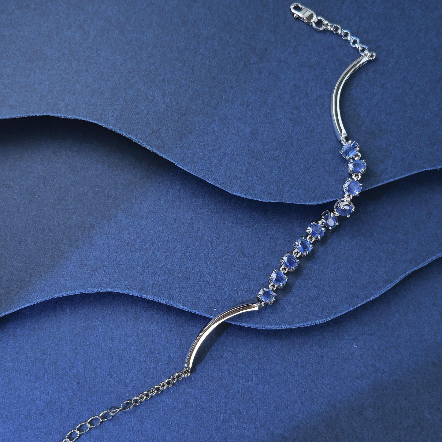 Charming Rhodium Plated Silver 925 Jewelry Natural Sapphire Bracelet