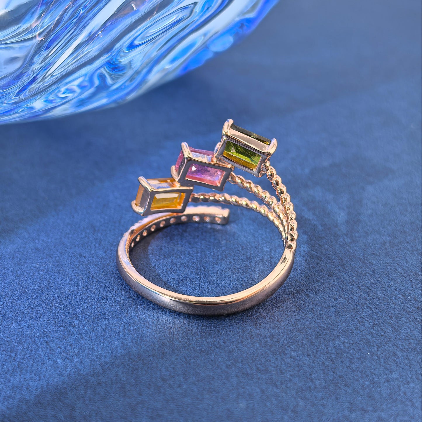 Gorgeous Rose Gold Plated 925 Silver Jewelry Natural Tourmaline Ring