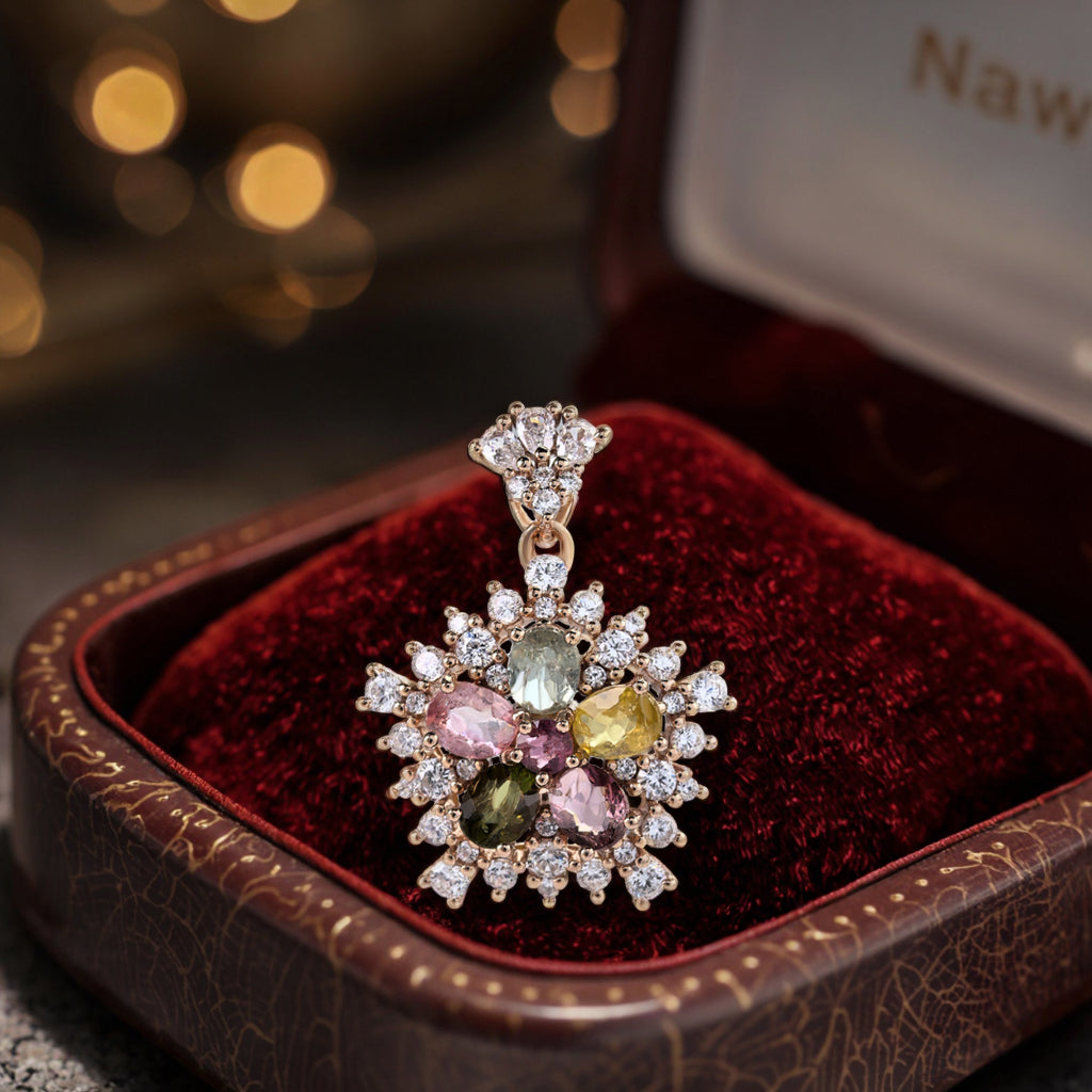 Dazzling Rose Gold Plated 925 Sterling Silver Natural Tourmaline Flower Pendant