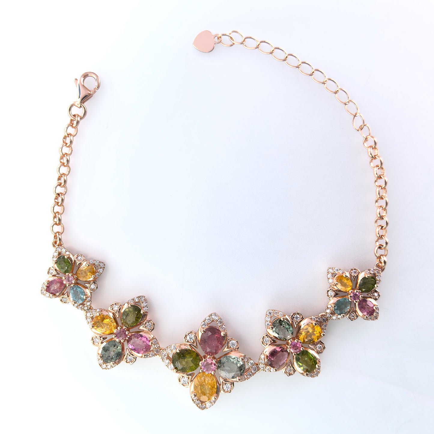 Delicate Rose Gold Plated 925 Sterling Silver Natural Tourmaline Clover Bracelet