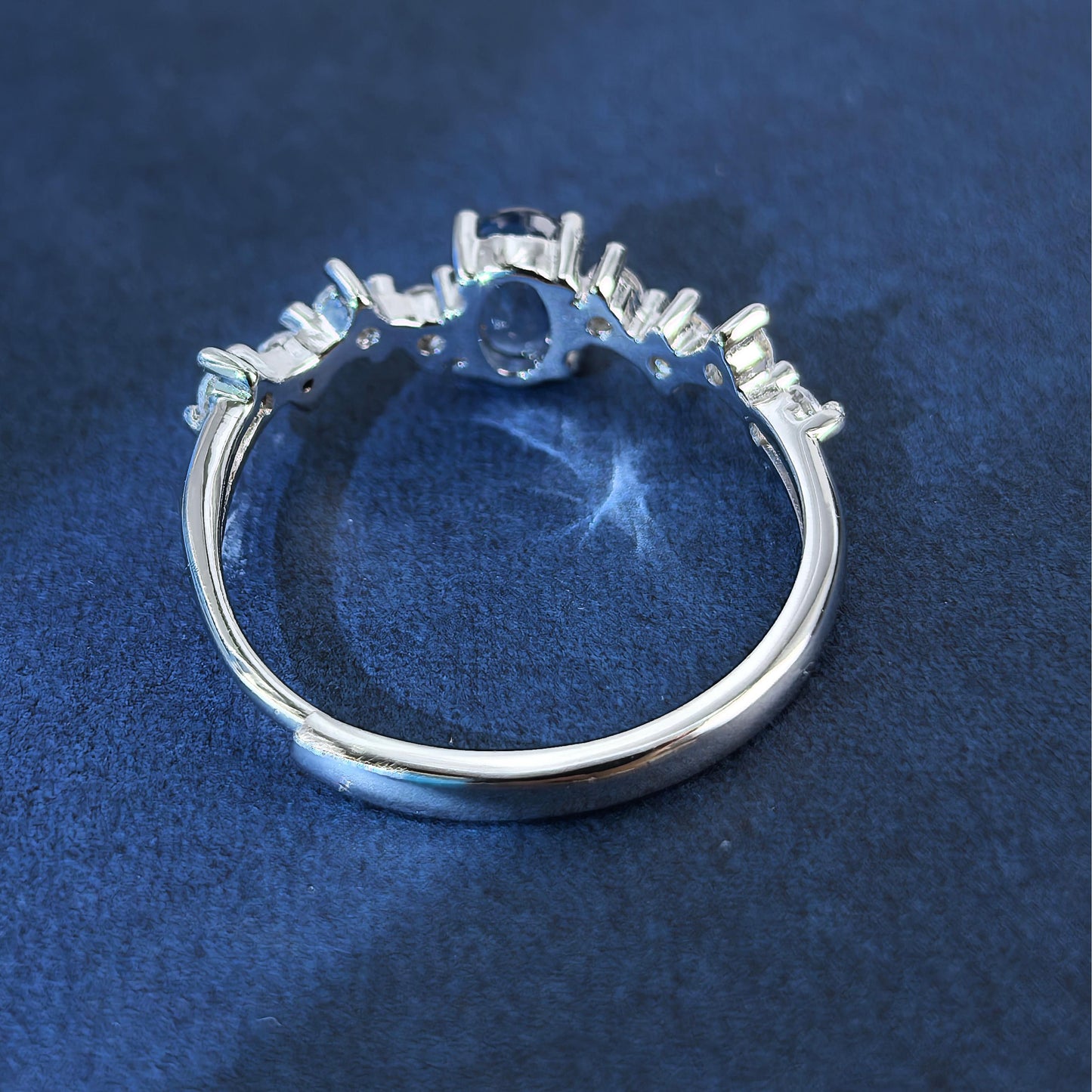 Delicate Rhodium Plated 925 Silver Jewelry Natural Sapphire Ring