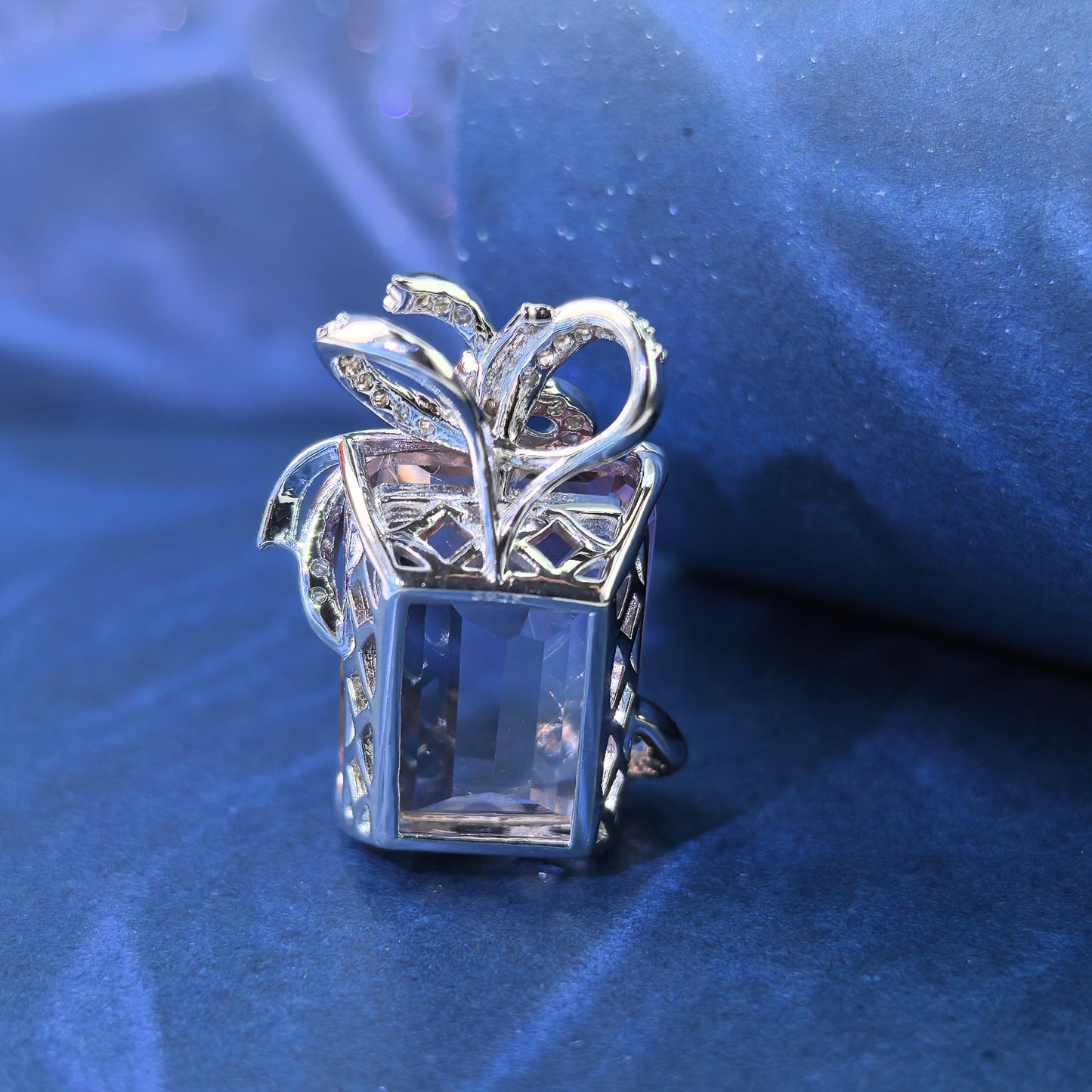 Delicate Rhodium Plated 925 Silver Jewelry Natural Ametrine Bow Pendant
