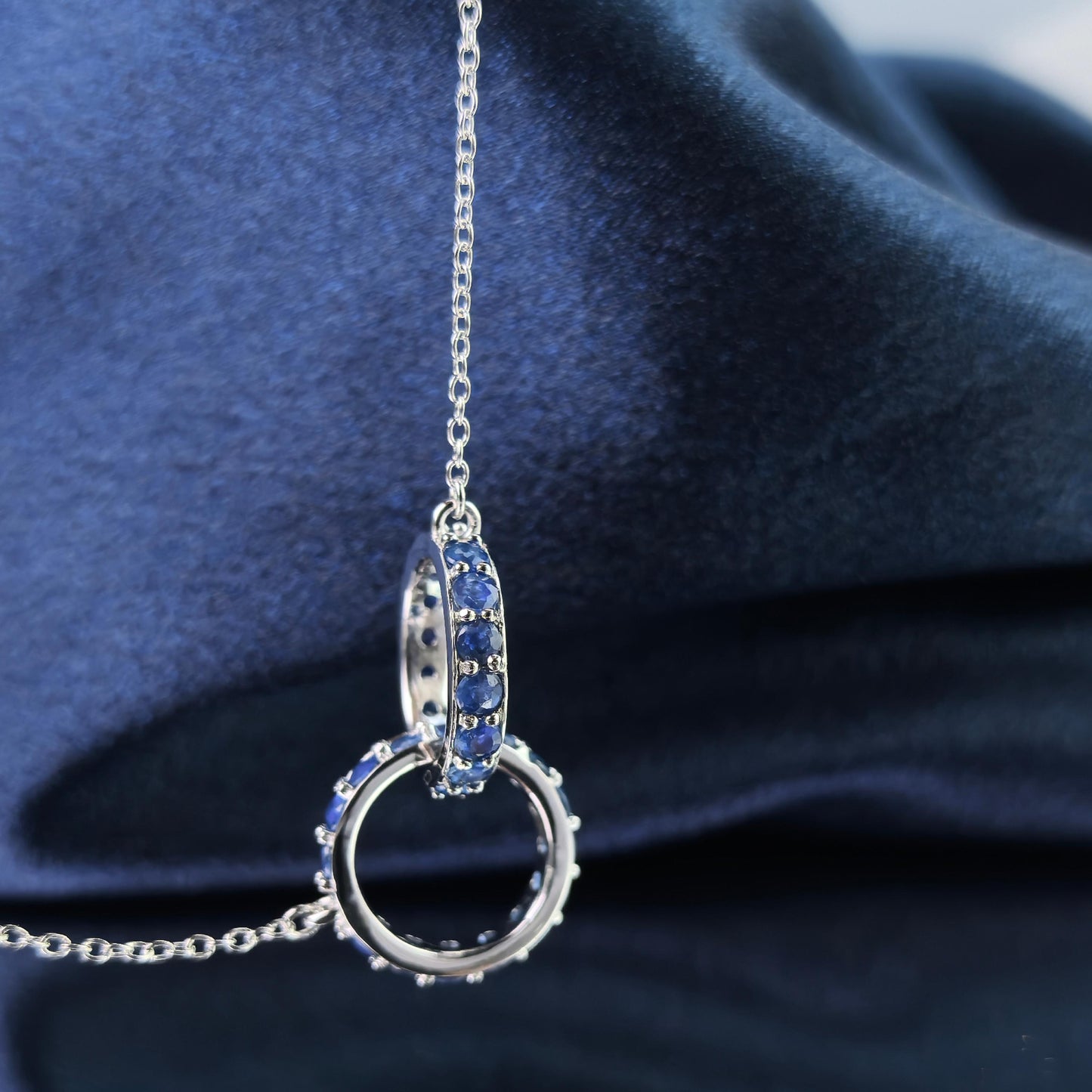 Delicate Rhodium Plated 925 Silver Jewelry Natural Sapphire Necklace