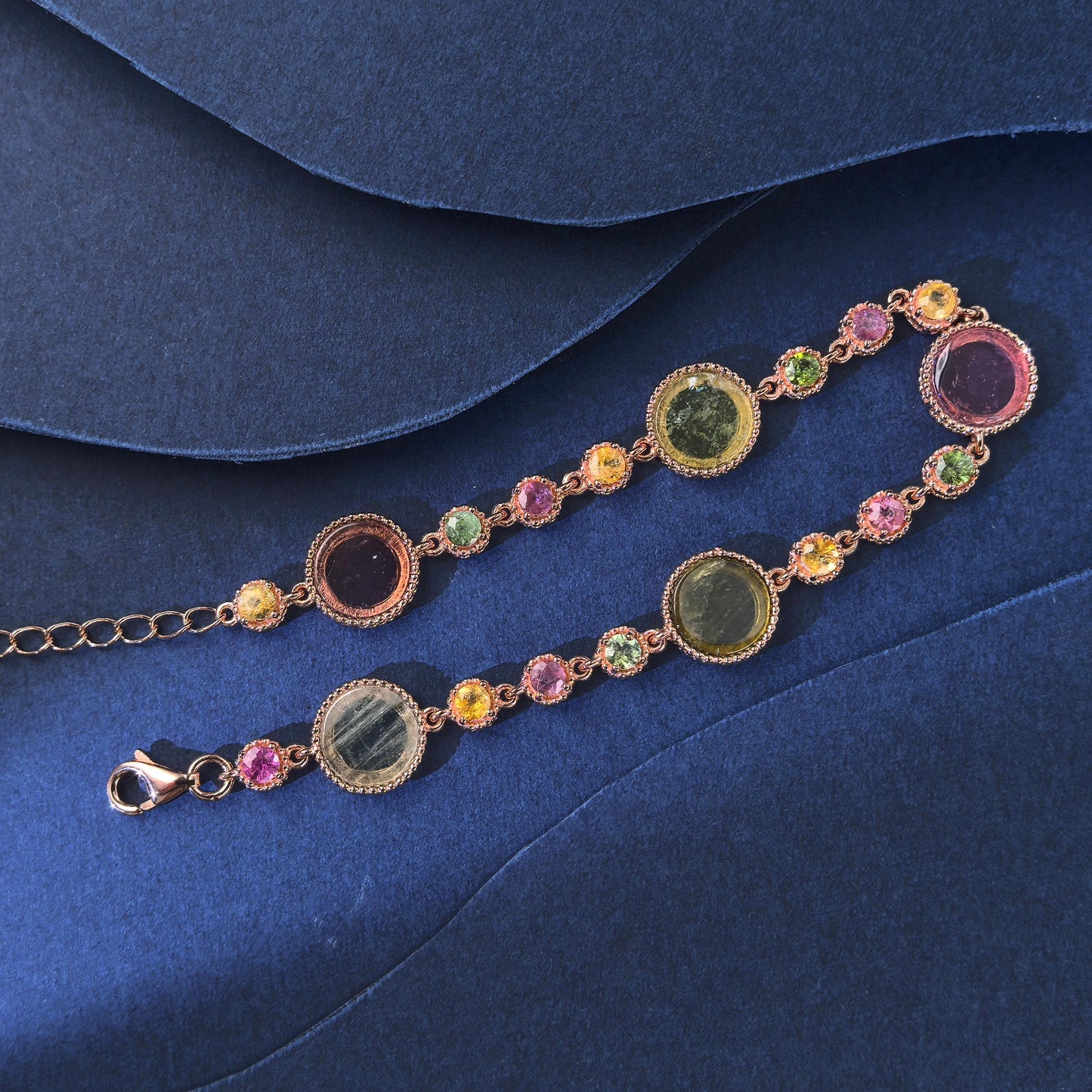 Luxurious Rose Gold Plated 925 Sterling Silver Natural Tourmaline Bracelet
