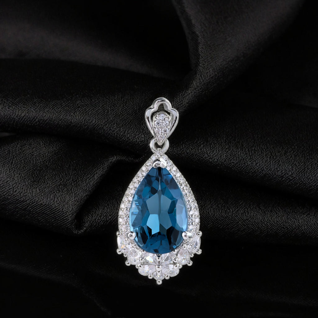 Graceful Rhodium Plated Silver 925 Jewelry Natural London Blue Topaz Pendant