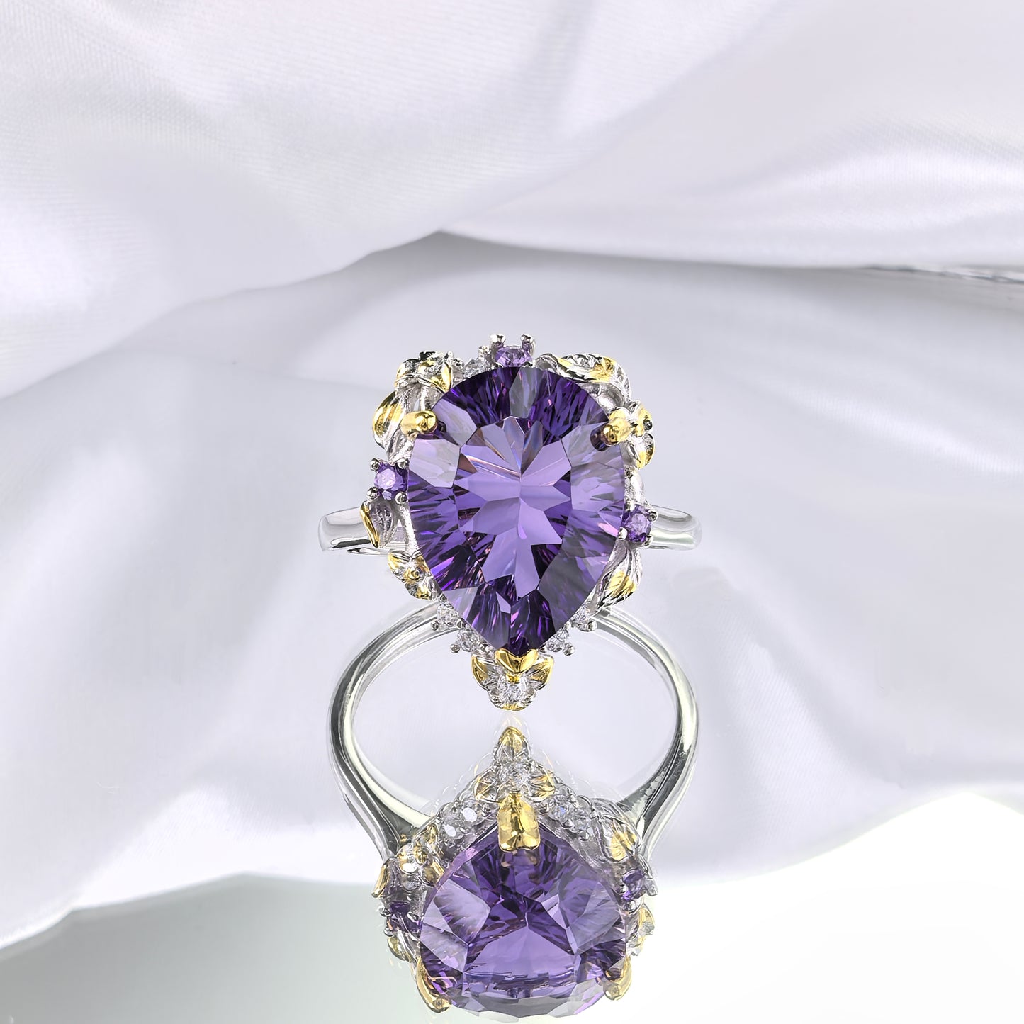 Gorgeous Dual Color Plated Silver 925 Jewelry Natural Amethyst Ring