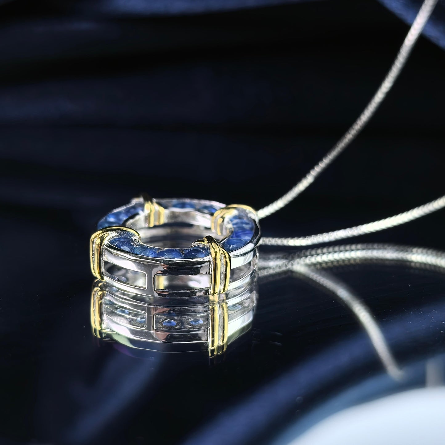 Delicate Dual Color Plated 925 Silver Jewelry Natural Sapphire Pendant