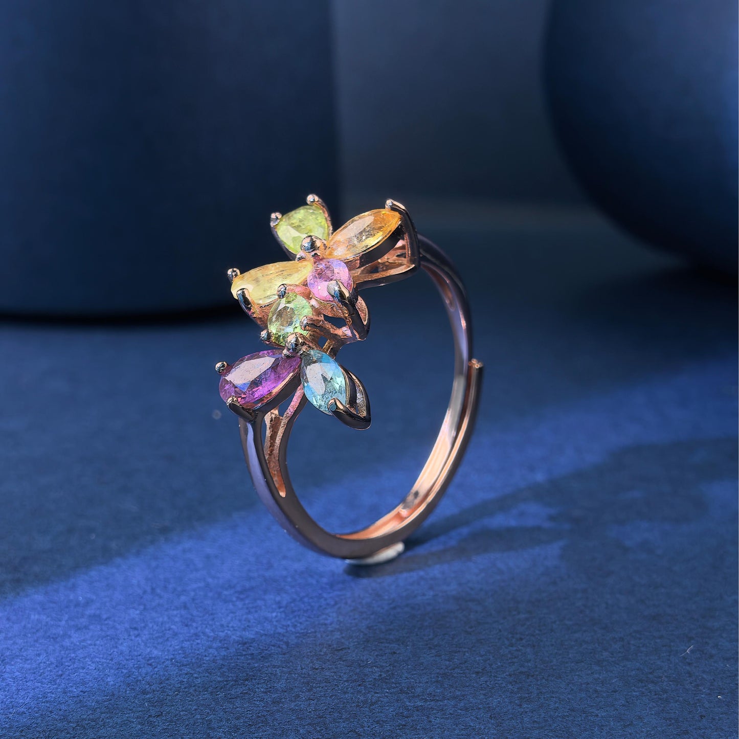 Exquisite Rose Gold Plated Silver 925 Jewelry Natural Tourmaline Ring