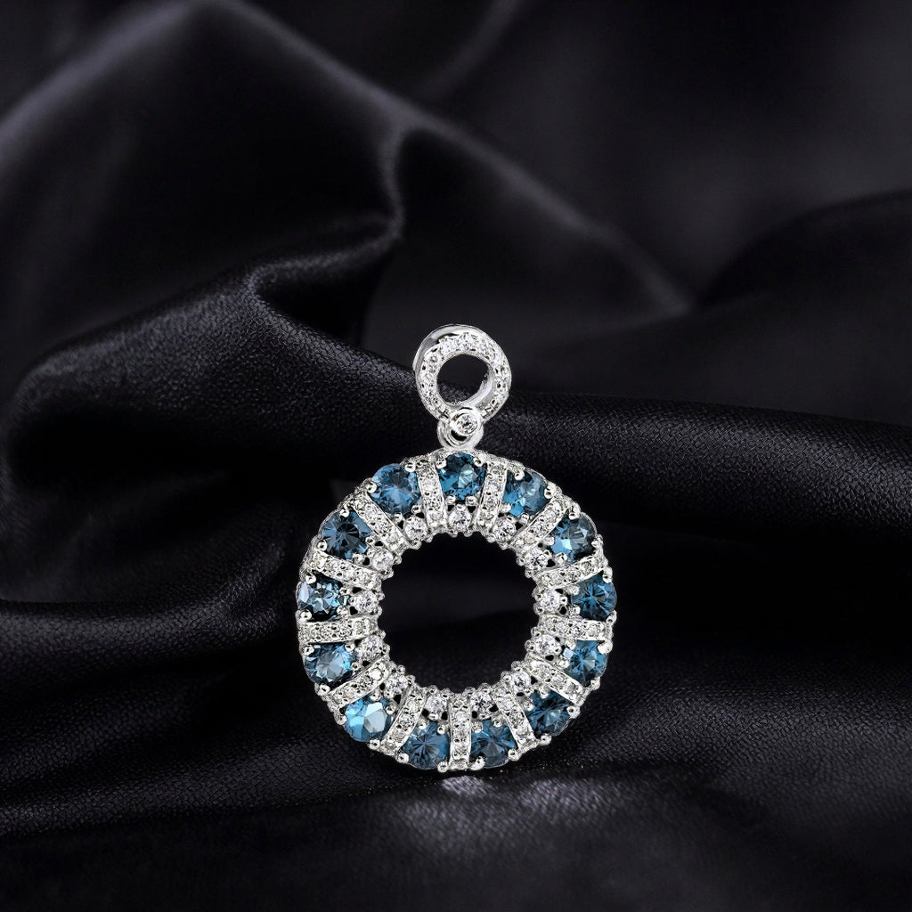 Dazzling Rhodium Plated 925 Sterling Silver London Blue Topaz Pendant