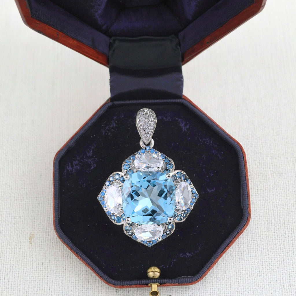 Graceful Rhodium Plated 925 Sterling Silver Natural Sky Blue Topaz Pendant