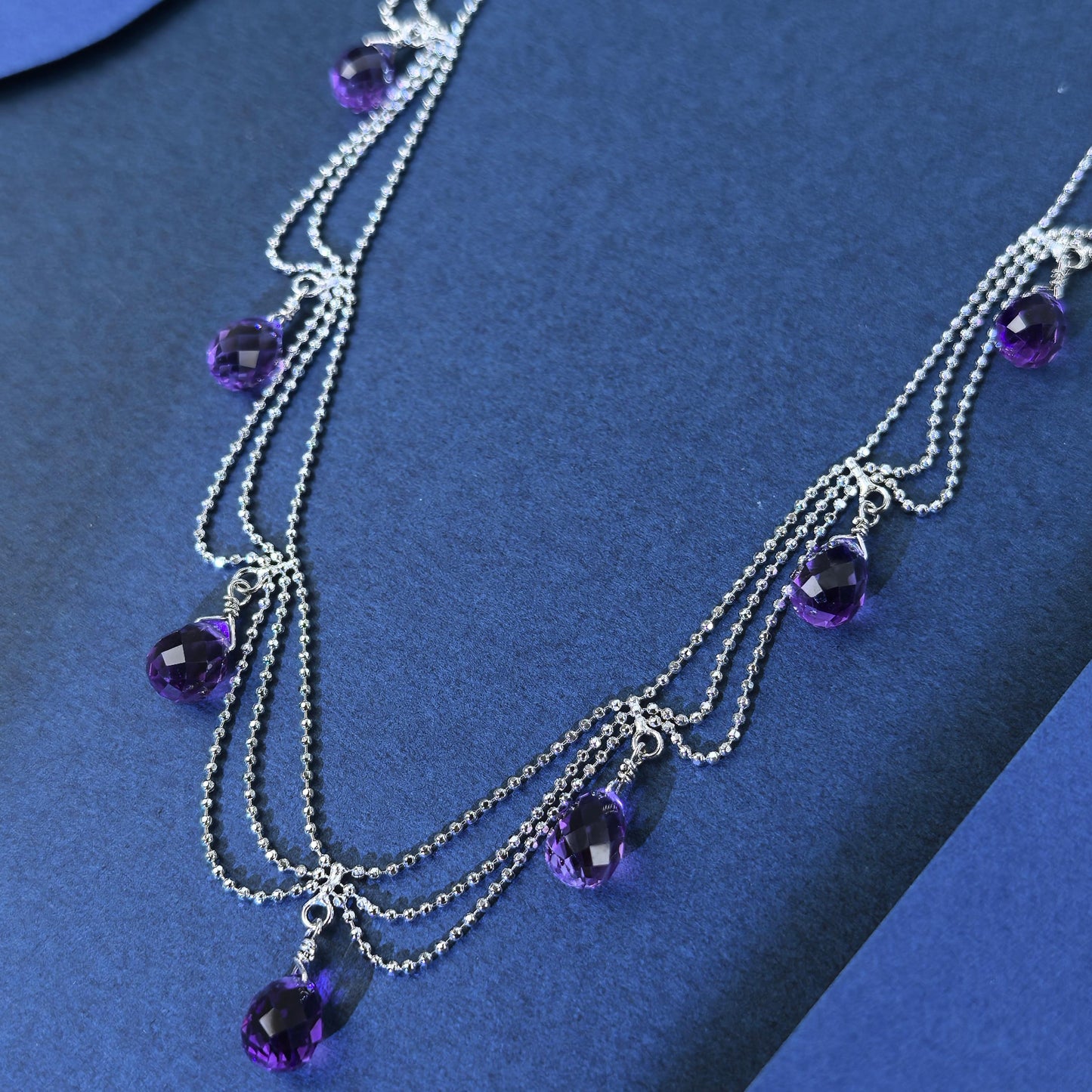 Elegant Rhodium Plated Silver 925 Jewelry Natural Amethyst Necklace