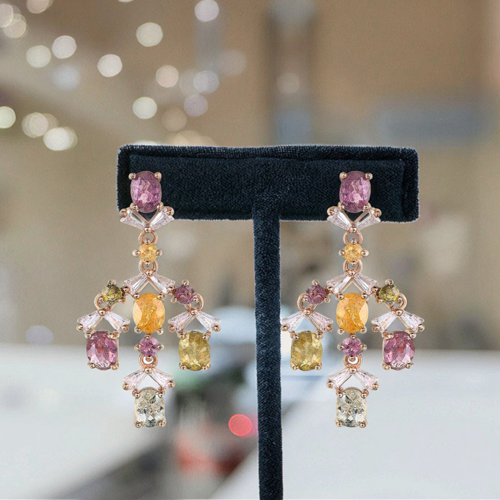 Gorgeous Rose Gold Plated S925 Silver Natural Tourmaline Drop Earrings for Women