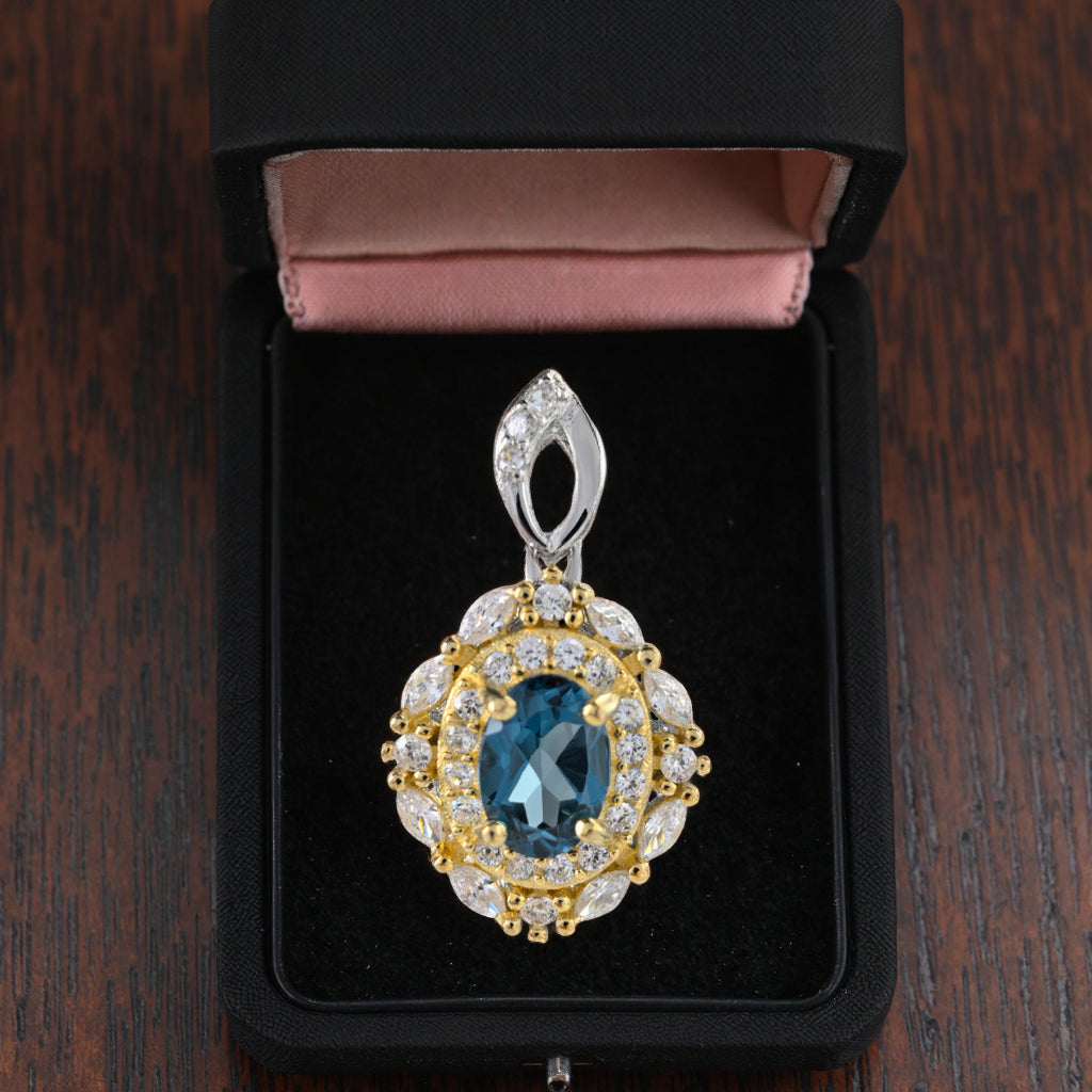 Dual Color Plated Silver 925 Jewelry Natural London Blue Topaz Pendant