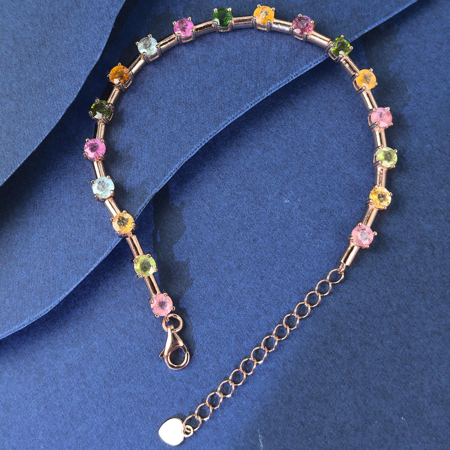 Elegant Rose Gold Plated Silver 925 Jewelry Natural Tourmaline Bracelet