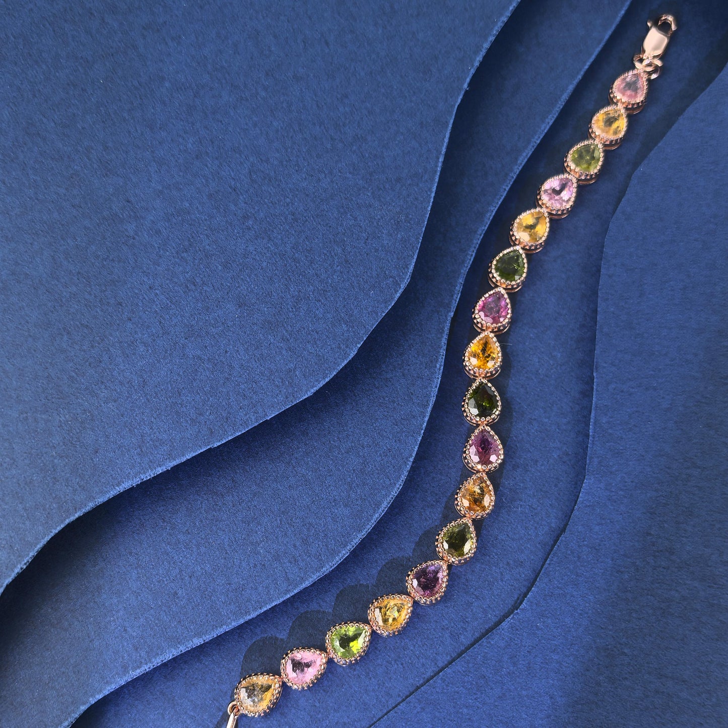 Graceful Rose Gold Plated Silver 925 Jewelry Natural Tourmaline Bracelet