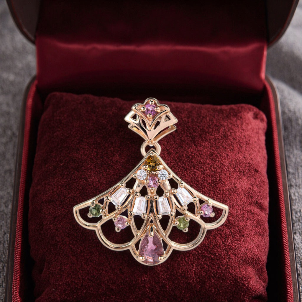 Delicate Rose Gold Plated 925 Sterling Silver Natural Tourmaline Pendant