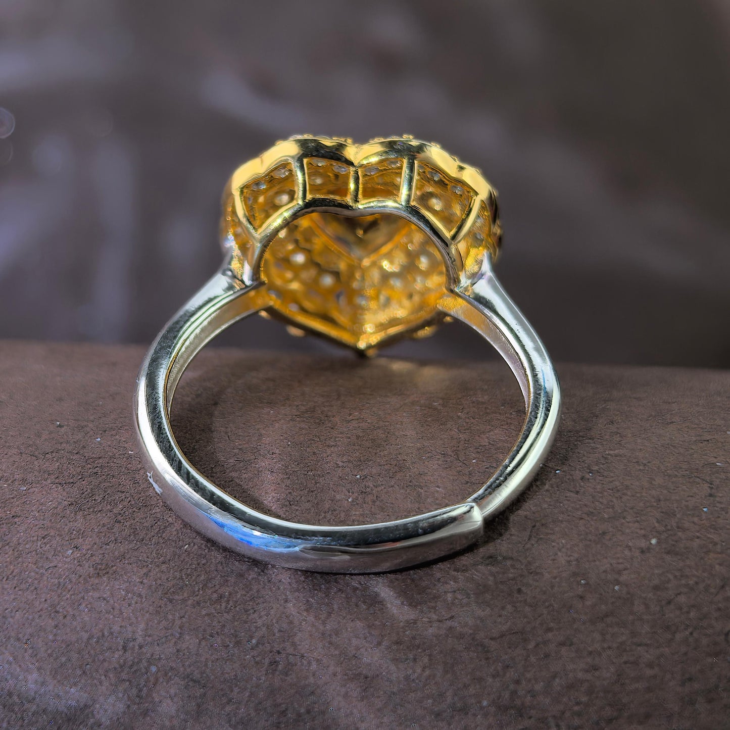 Dazzling Rhodium and Gold Plated Silver 925 Jewelry Natural Citrine Heart Ring