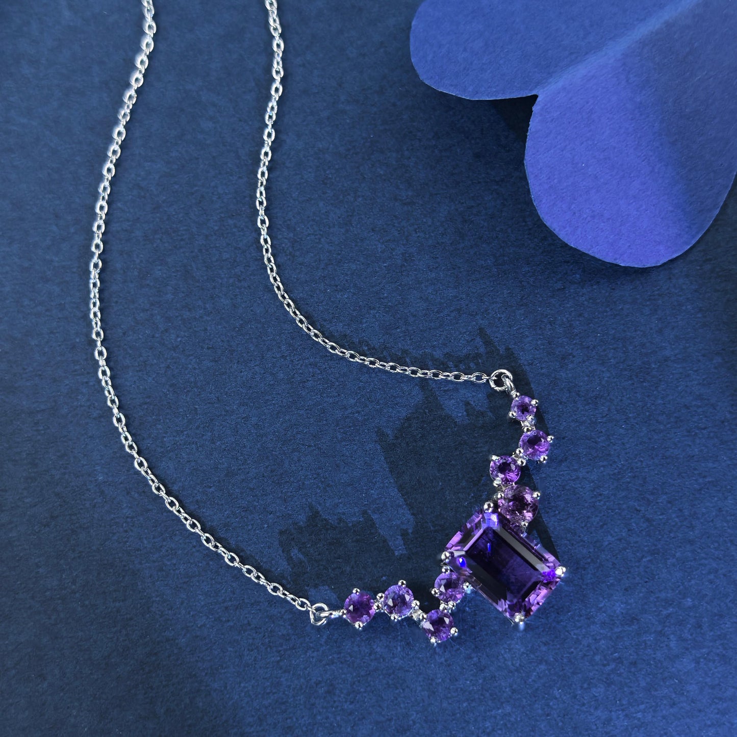 Gorgeous Rhodium Plated Silver 925 Jewelry Natural Amethyst Necklace