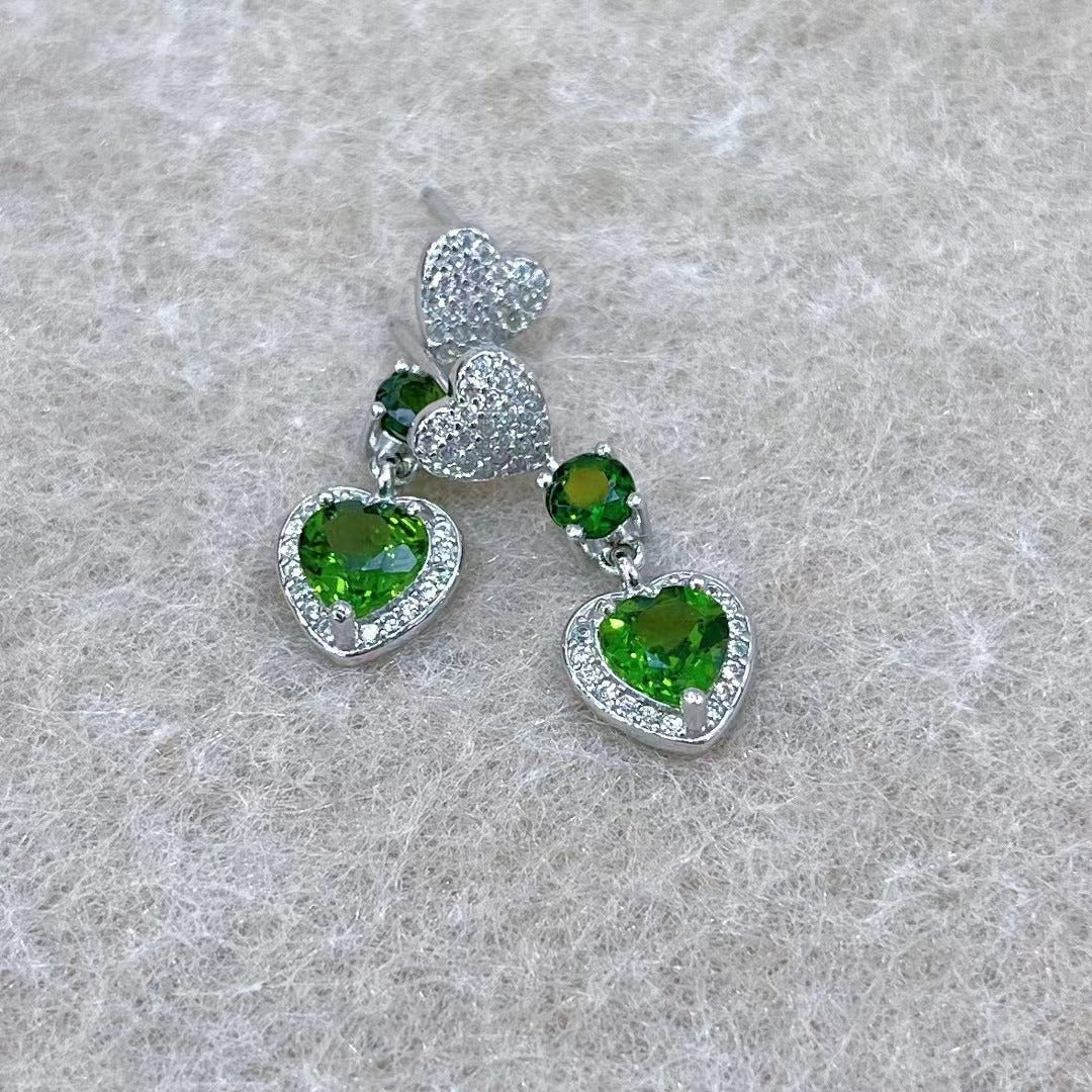 Wholesale Rhodium Plated 925 Sterling Silver Natural Olivine Green Gemstone Heart Stud Earrings