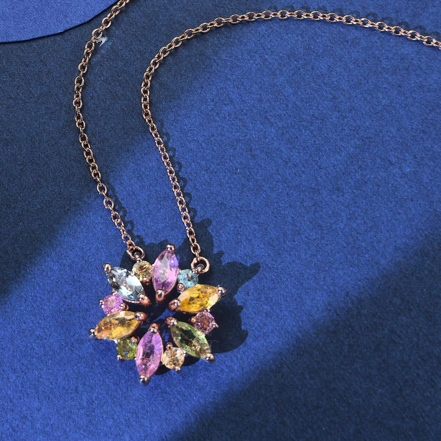 Charming Rose Gold Plated Silver 925 Jewelry Natural Tourmaline Flower Necklace