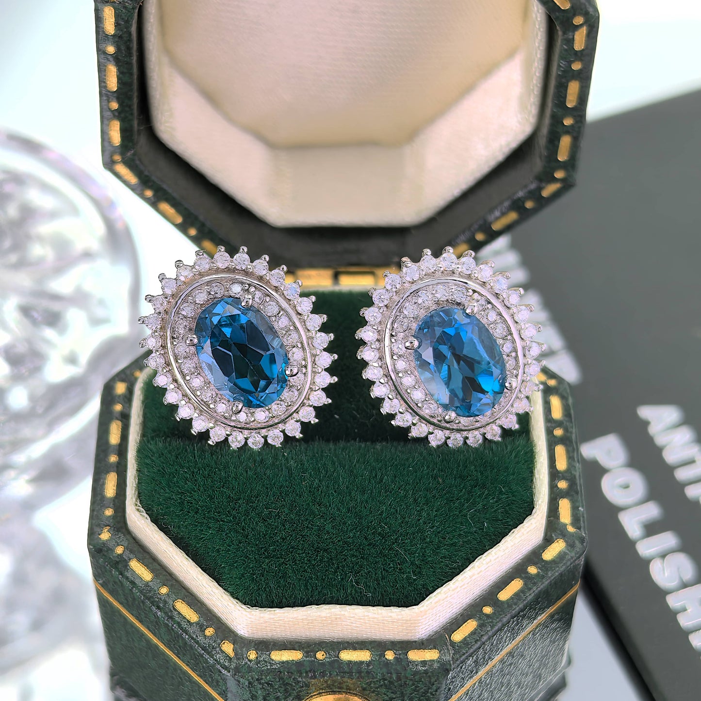 Sparkling Rhodium-Plated 925 Sterling Silver London Blue Topaz Stud Earrings