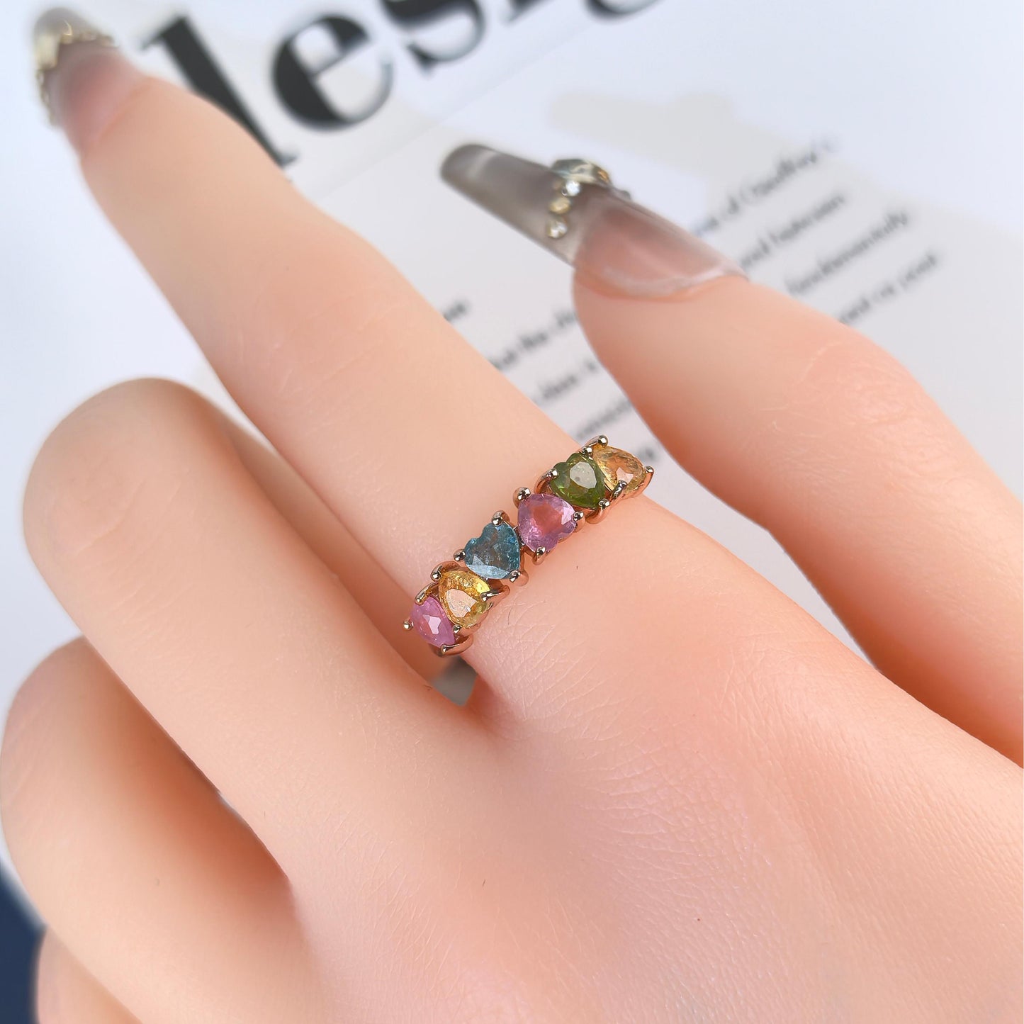 Charming Rose Gold Plated Silver 925 Jewelry Natural Tourmaline Ring