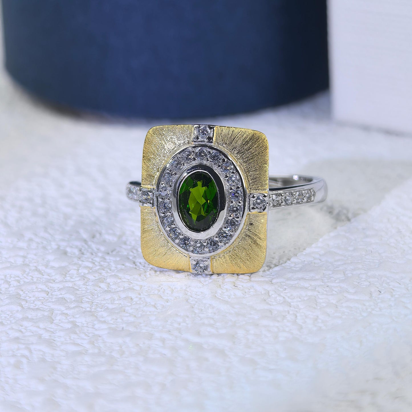 Geometric Couple Ring Oval Cut Resizable 925 Sterling Silver Diopside Ring