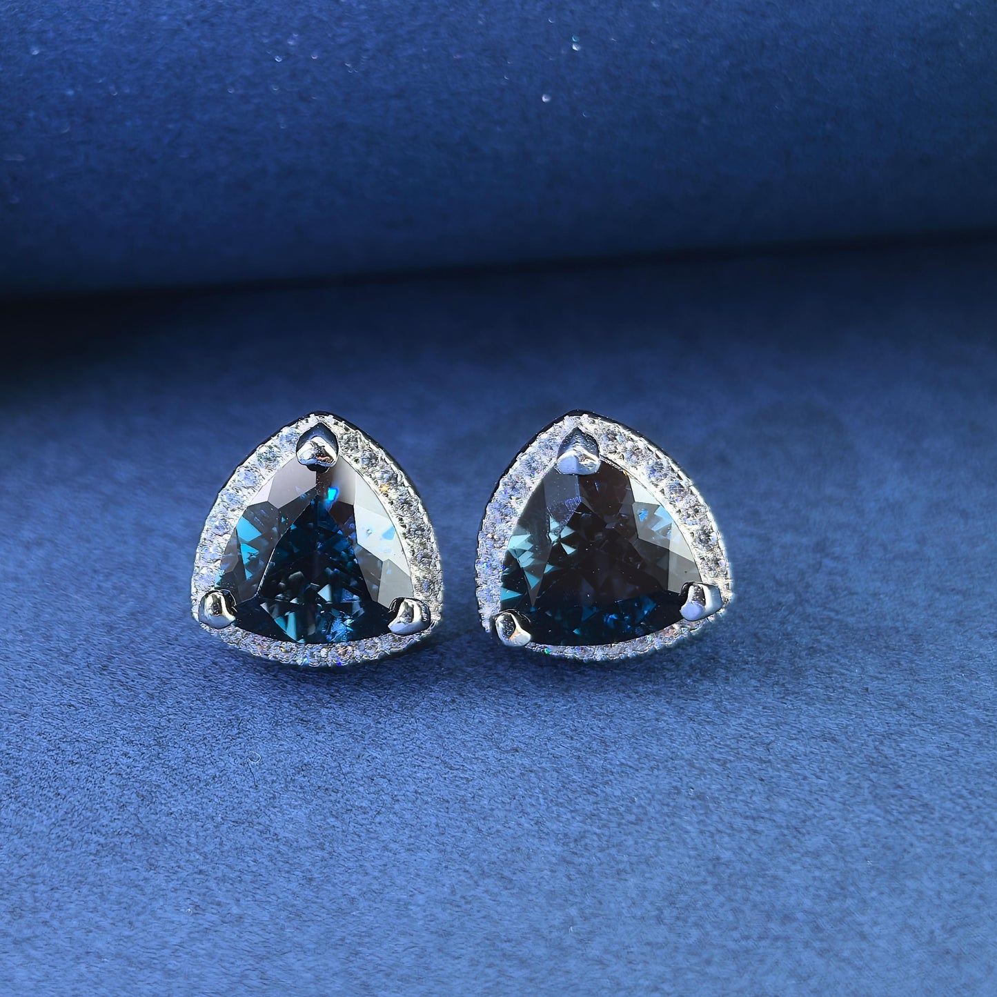 Charming Rhodium Plated 925 Silver Natural London Blue Topaz Stud Earrings