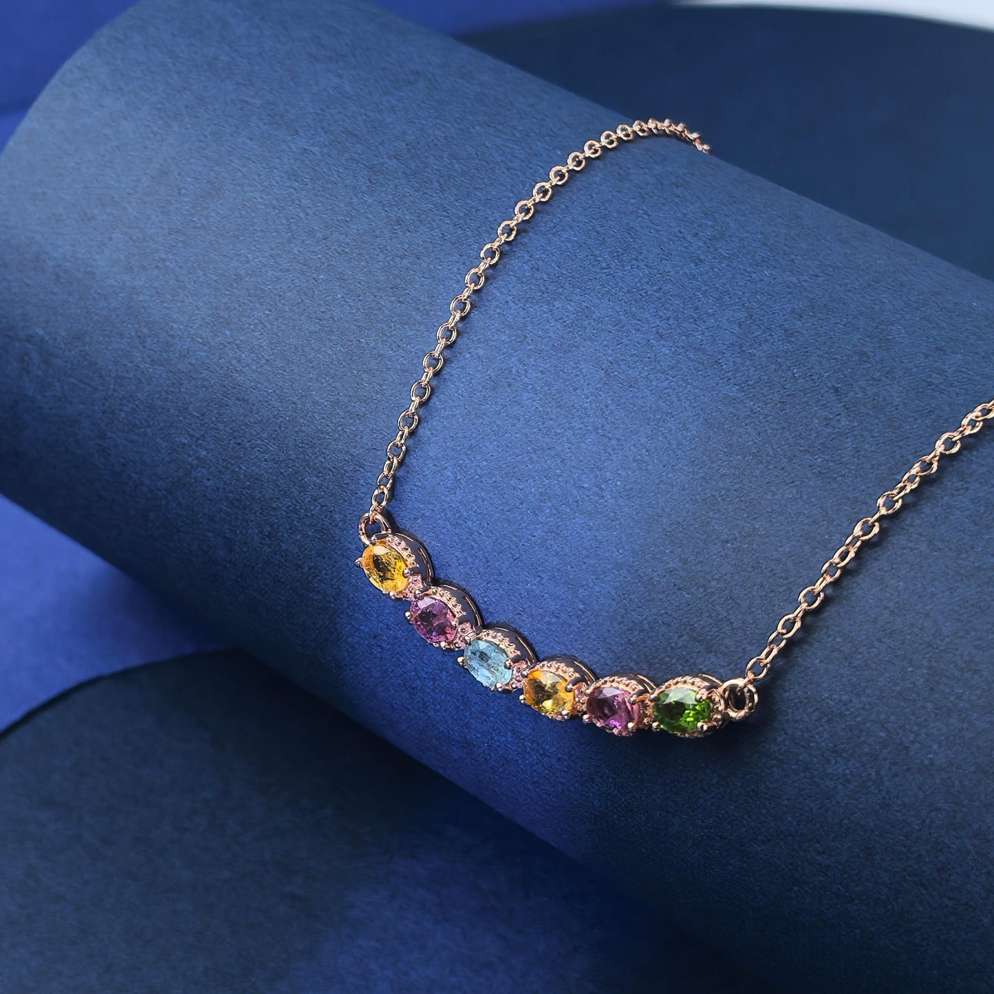 Exquisite Rose Gold Plated Silver 925 Jewelry Natural Tourmaline Necklace