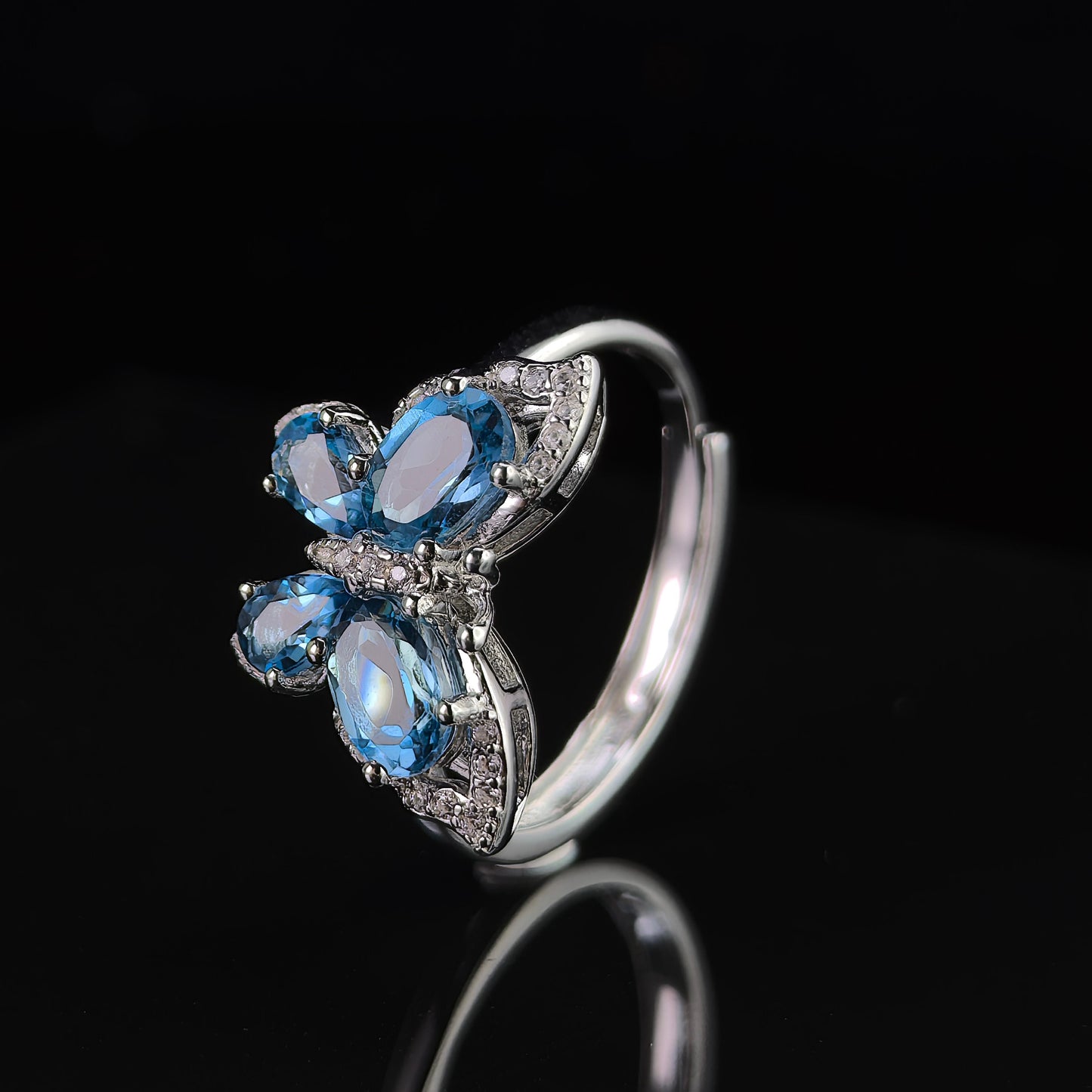 925 Silver Jewelry Rhodium Plated Natural London Blue Topaz Jewelry Set