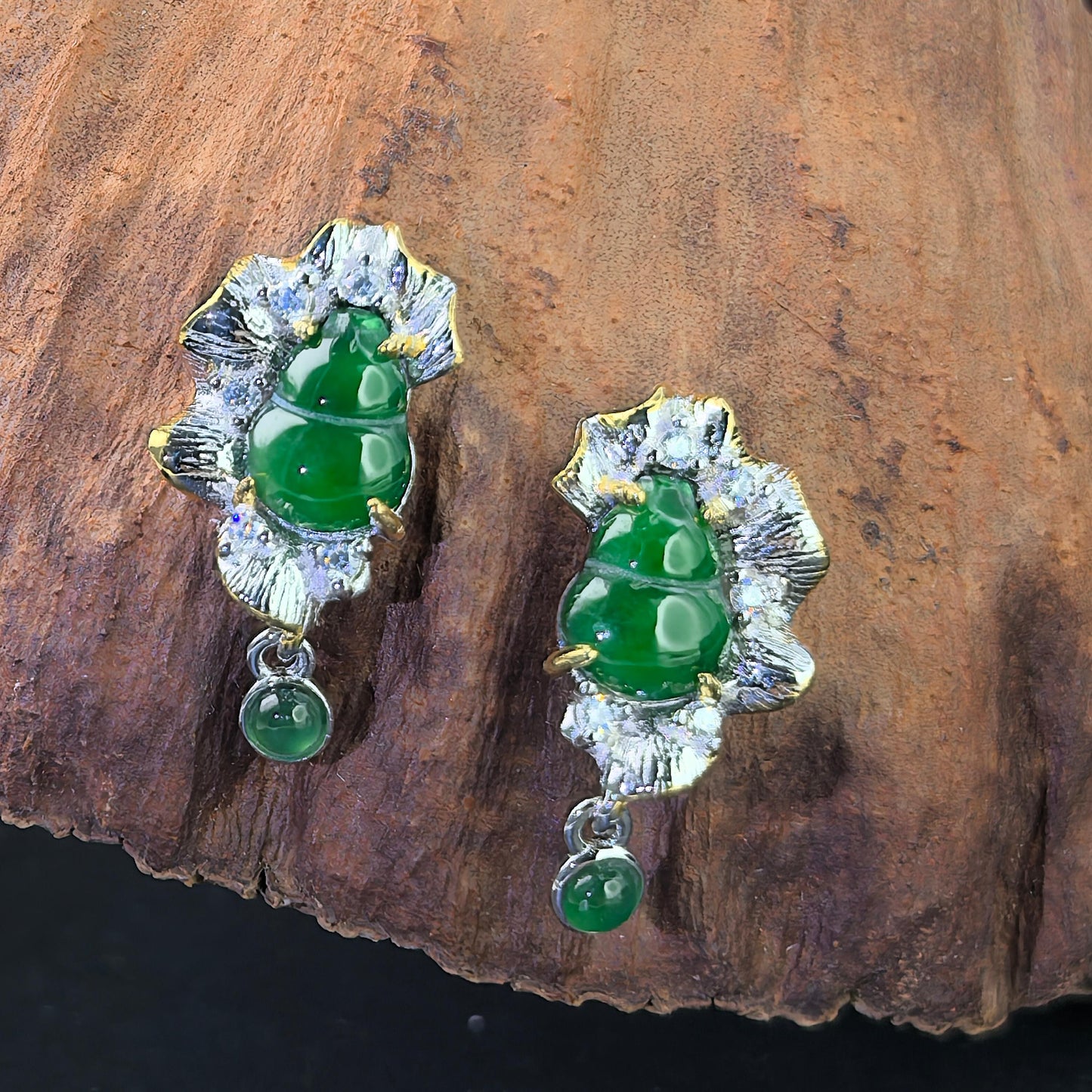Classic Dual Color Plated 925 Silver Jewelry Natural Jadeite Drop Earrings