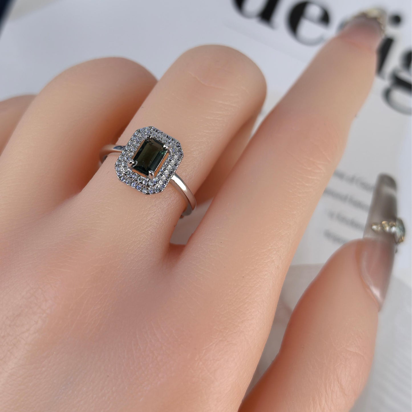 Exquisite 925 Silver Jewelry Ring Rhodium Plated with Natural Tourmaline