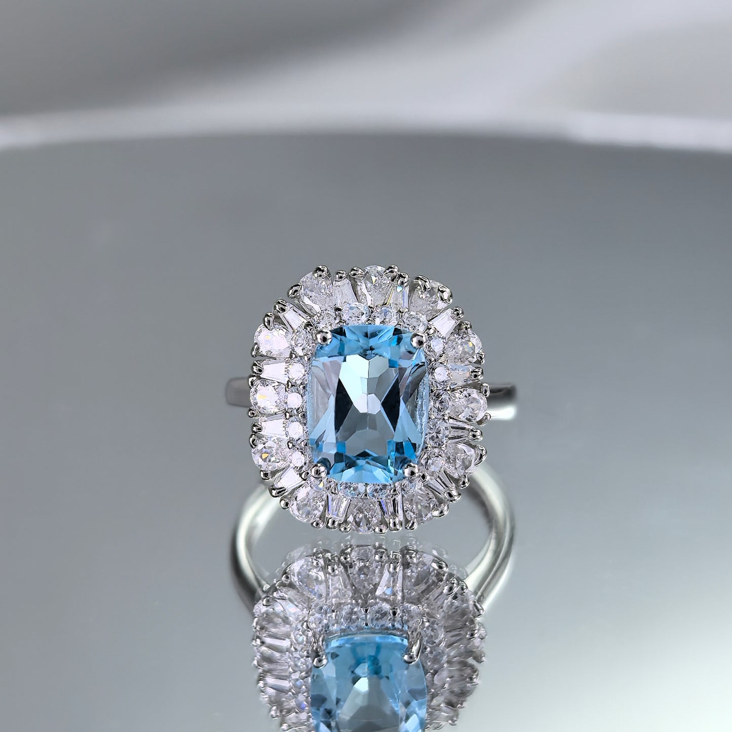 Dazzling Rhodium-Plated 925 Sterling Silver Fine Jewelry Set with Natural Sky Blue Topaz