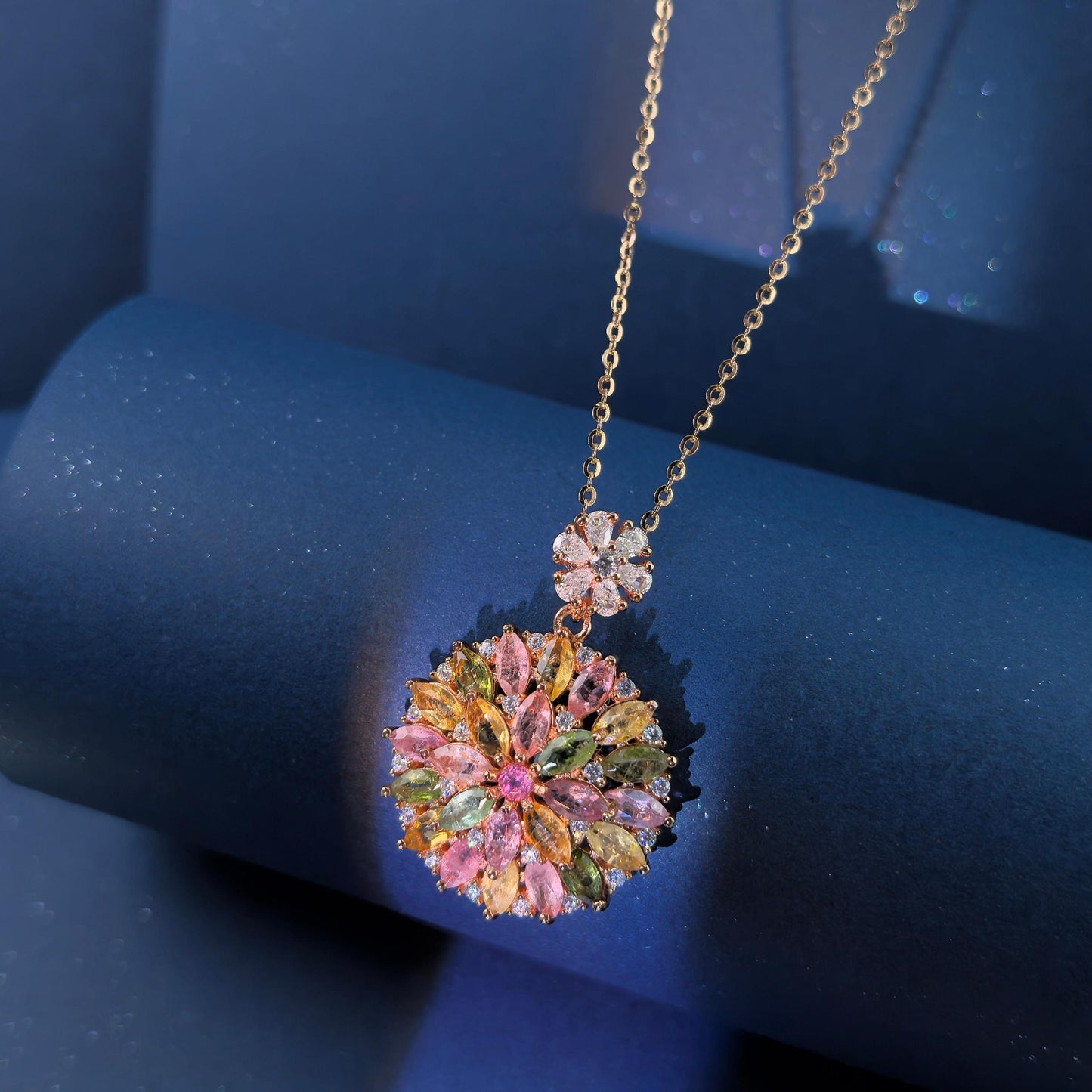 Delicate Rose Gold Plated 925 Silver Jewelry Natural Tourmaline Flower Pendant