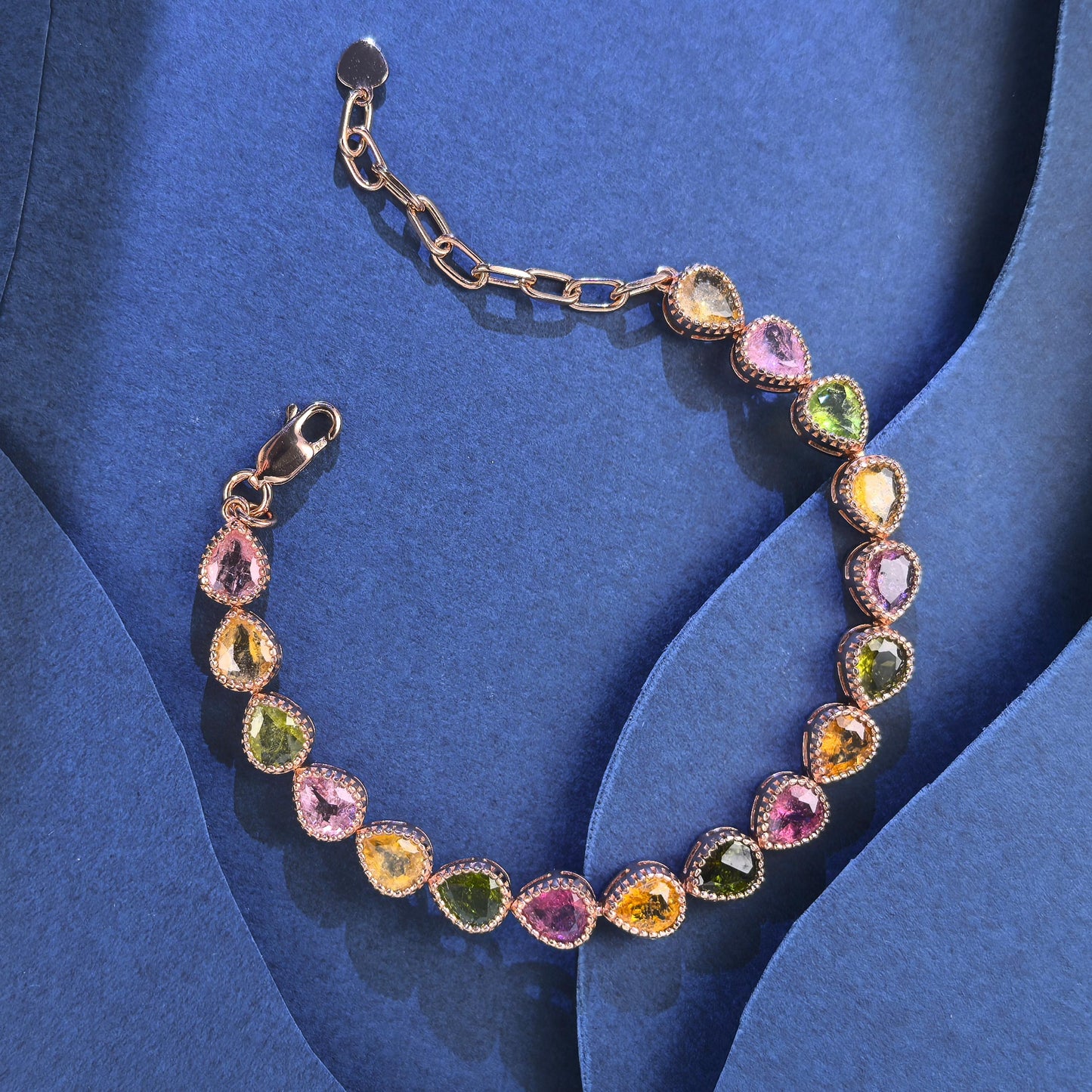 Graceful Rose Gold Plated Silver 925 Jewelry Natural Tourmaline Bracelet